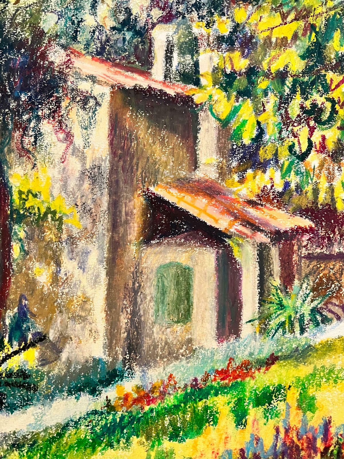 Josine Vignonfrench Impressionist Pastel Painting Sunlit Chateau Along The Path Landscape1960's photo vinterior