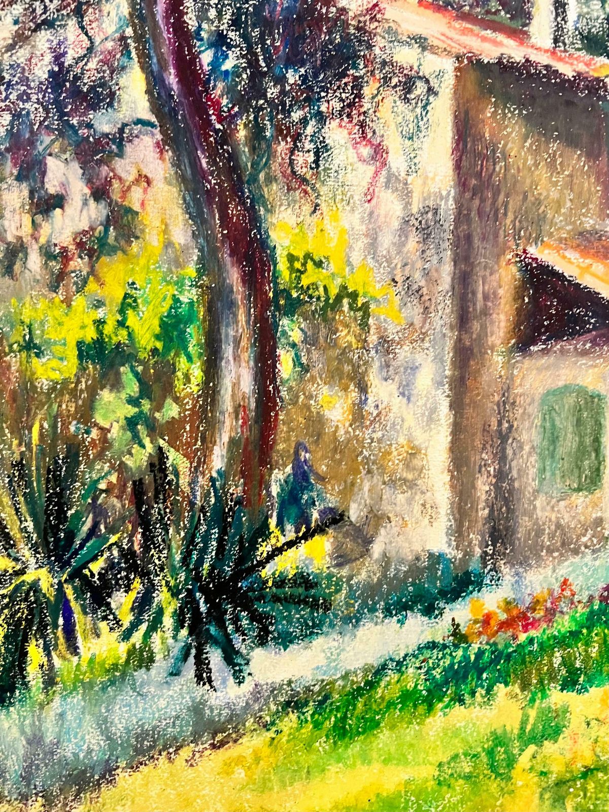 Josine Vignonfrench Impressionist Pastel Painting Sunlit Chateau Along The Path Landscape1960's photo vintage