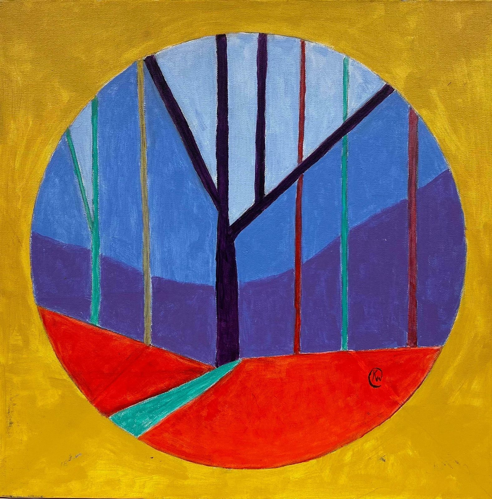 British Contemporarycircular Abstract British Contemporary Painting On Canvas Red Blue Gold Purple