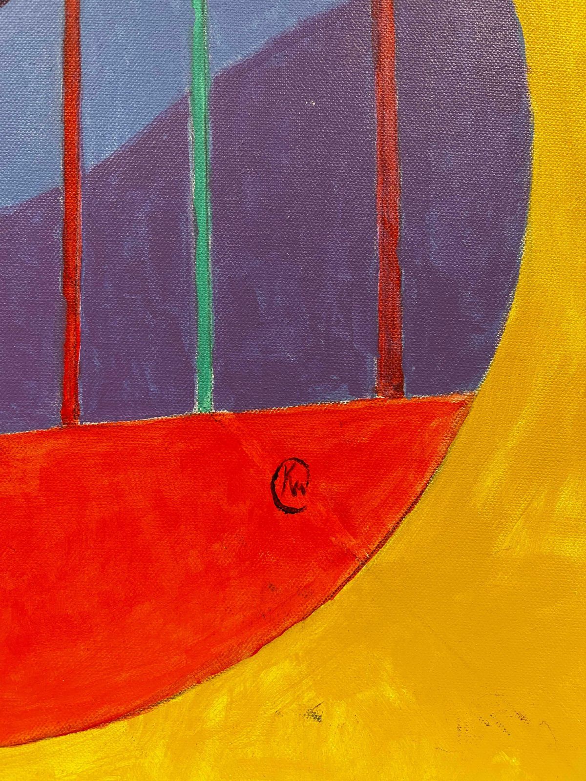 British Contemporarycircular Abstract British Contemporary Painting On Canvas Red Blue Gold Purple photo Art