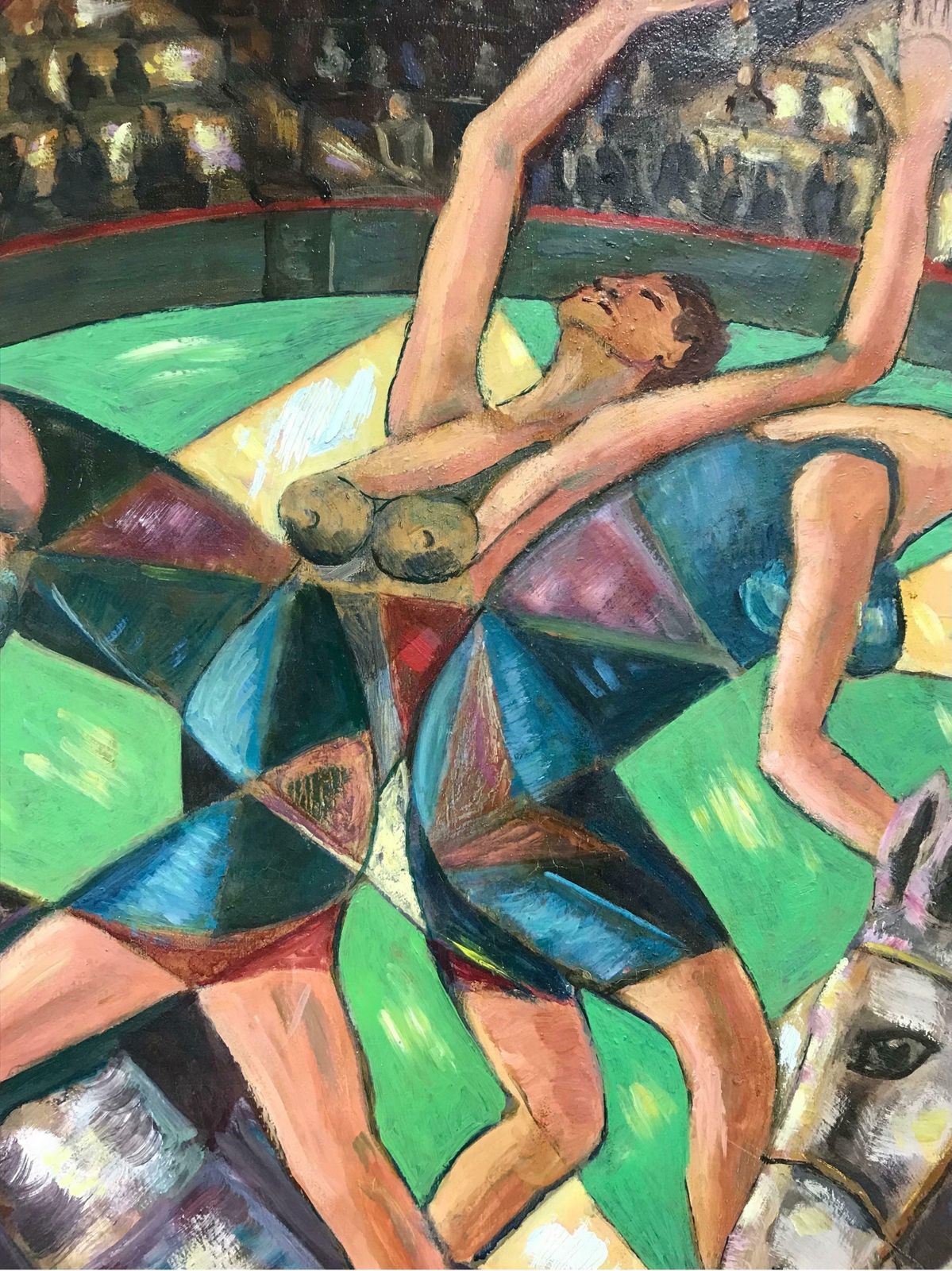 20th Century French Schoollarge French Signed Oil   Abstract Circus Performers Acrobats On Horsebackc. 1960's photo buy