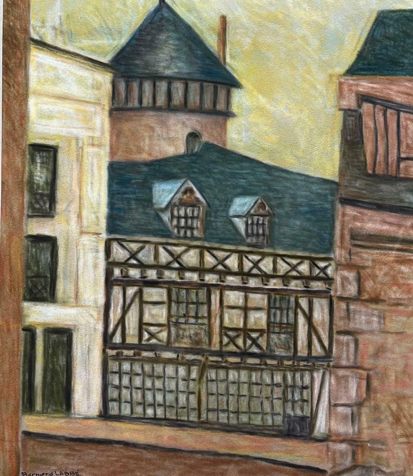 Bernard Labbe1950's Big Modernist/ Cubist Painting   French Building1950's