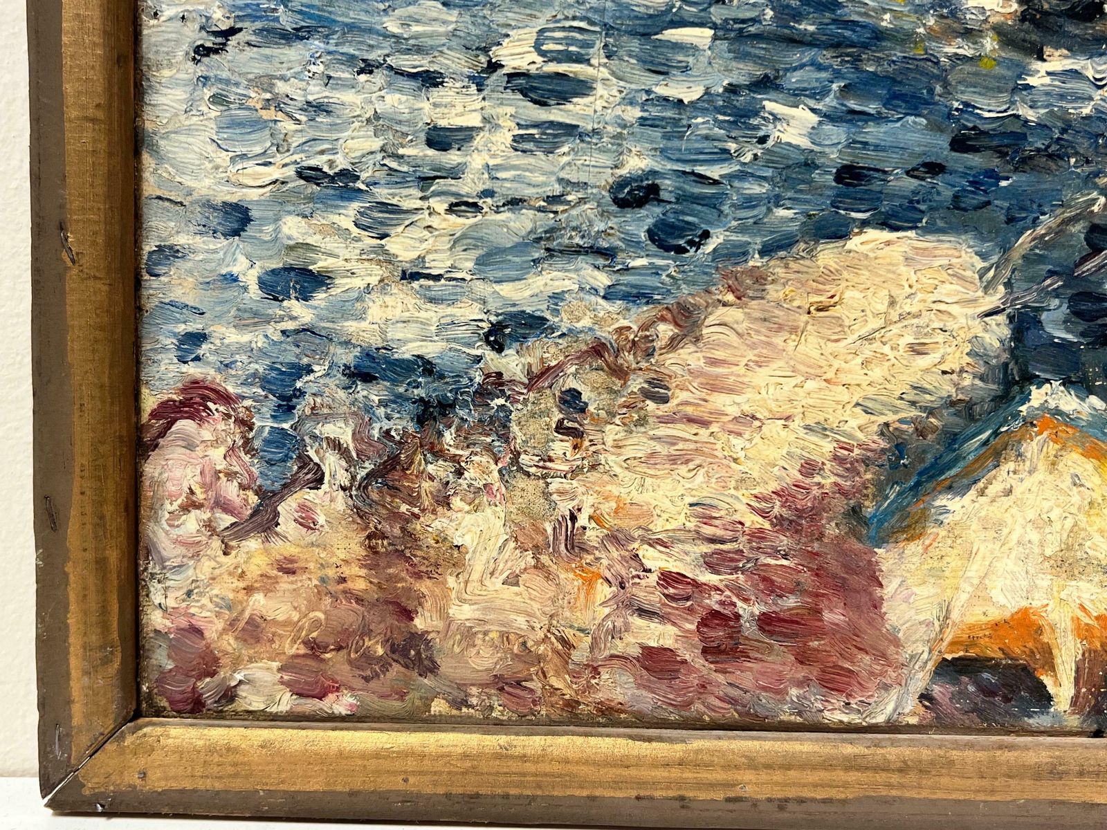 French School1900's French Impressionist Signed Oil Painting Boats In Harbour Double Sided photo vinterior