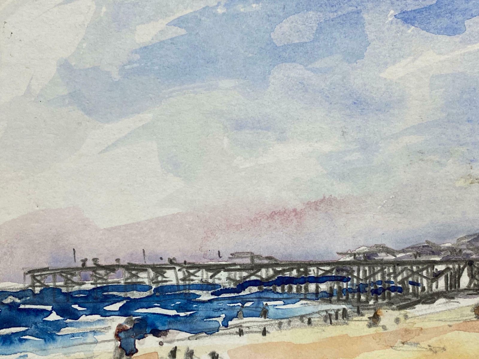 Maurice Mazeilieimpressionist Signed Watercolour   French Warm Day At The Pier photo for sale