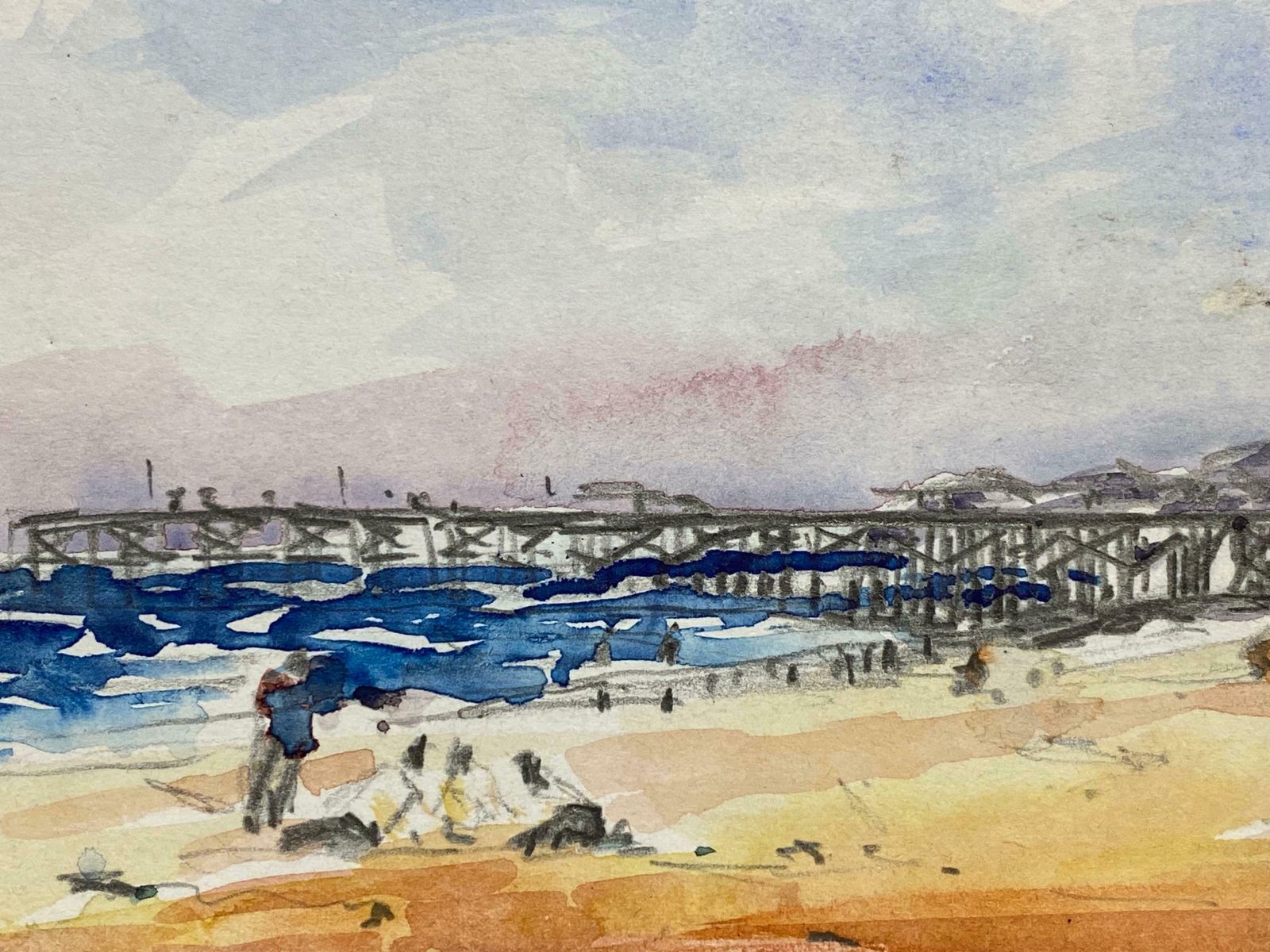 Maurice Mazeilieimpressionist Signed Watercolour   French Warm Day At The Pier photo Art