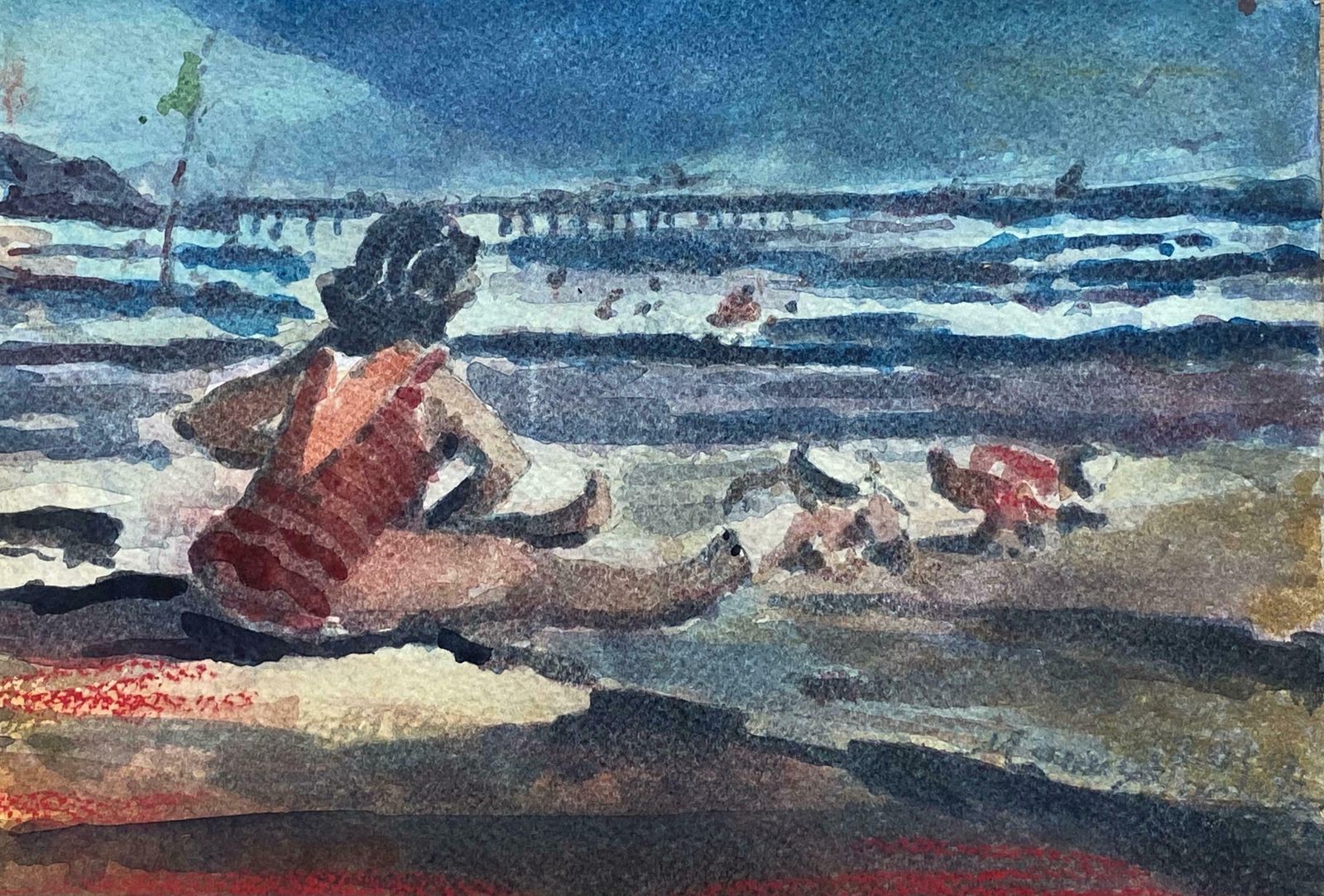 Maurice Mazeiliemaurice Mazeilie   French Impressionist Signed Watercolour   Lady On The Beach