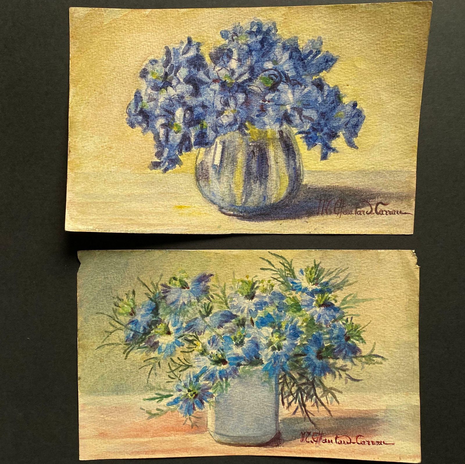 Marie Amelie Chautard Carreauearly 1900's French Impressionist Signed Flower Watercolours Marie Carreauc. 1900's