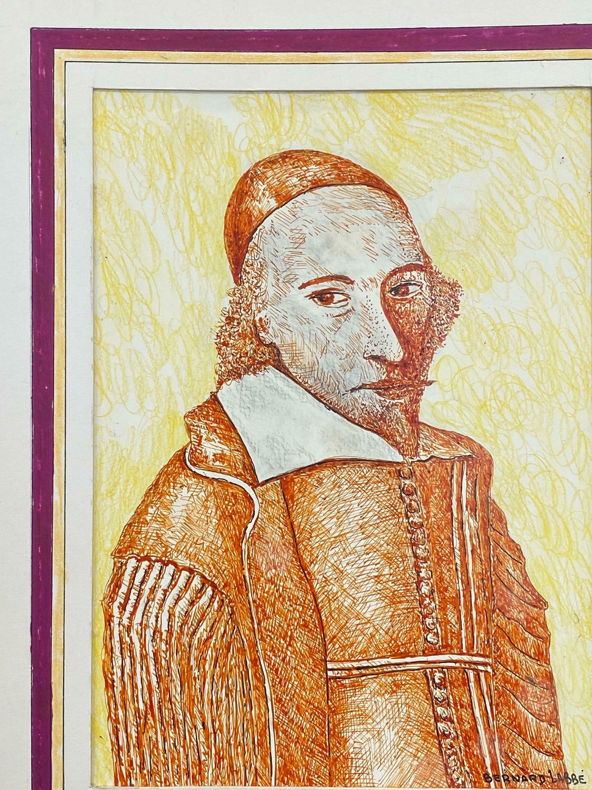 Bernard Labbe1950's French Modernist/ Cubist Painting   Orange Portrait 'Charles Labbe'1950's photo furniture