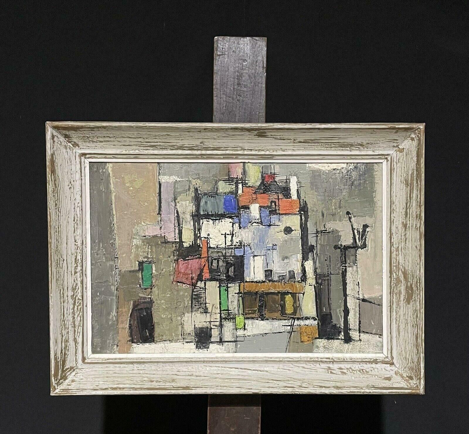 French Schoolecole De Paris 1960's Cubist Oil Painting Abstract Composition Of Shapes photo furniture