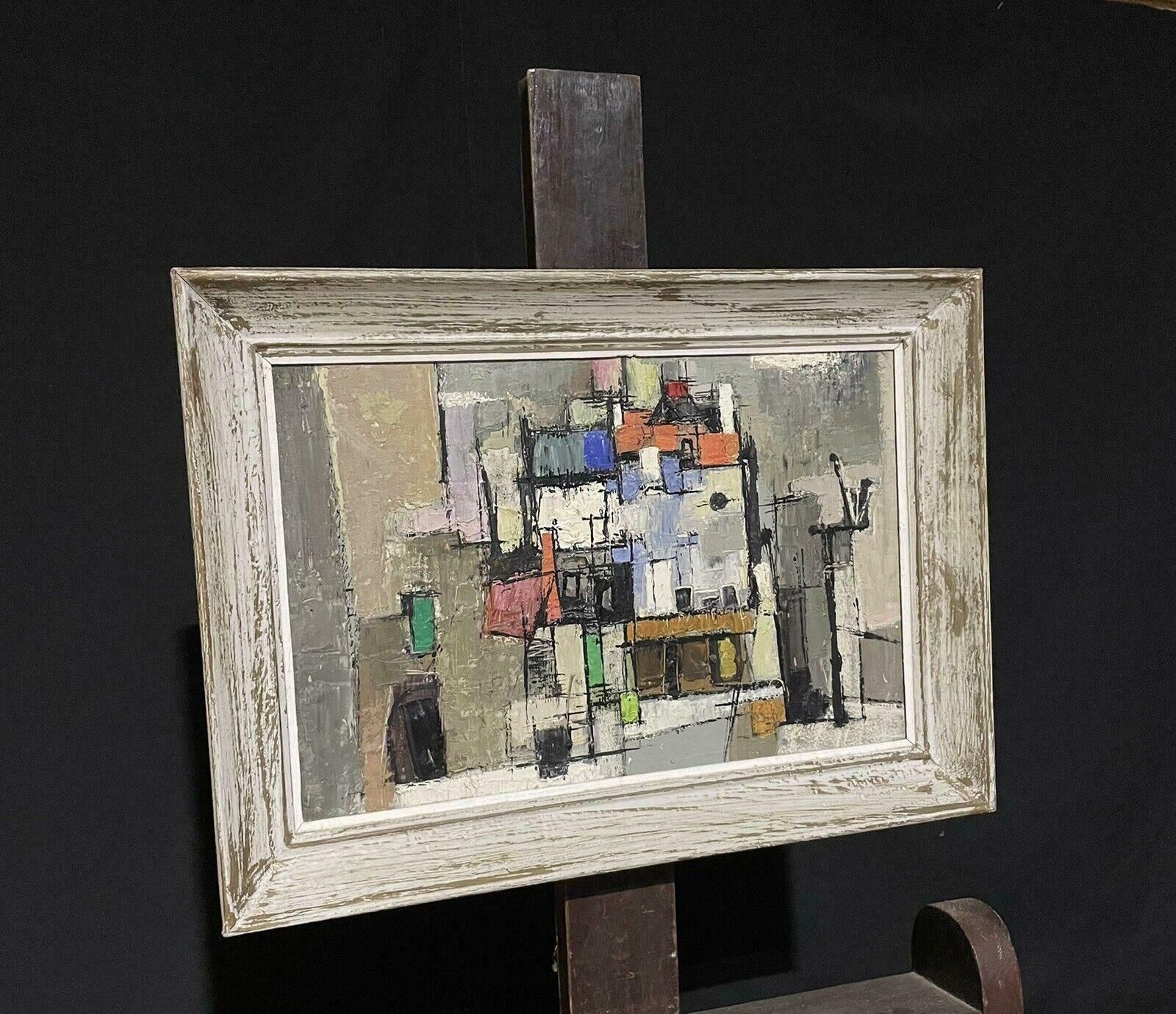 French Schoolecole De Paris 1960's Cubist Oil Painting Abstract Composition Of Shapes photo for sale