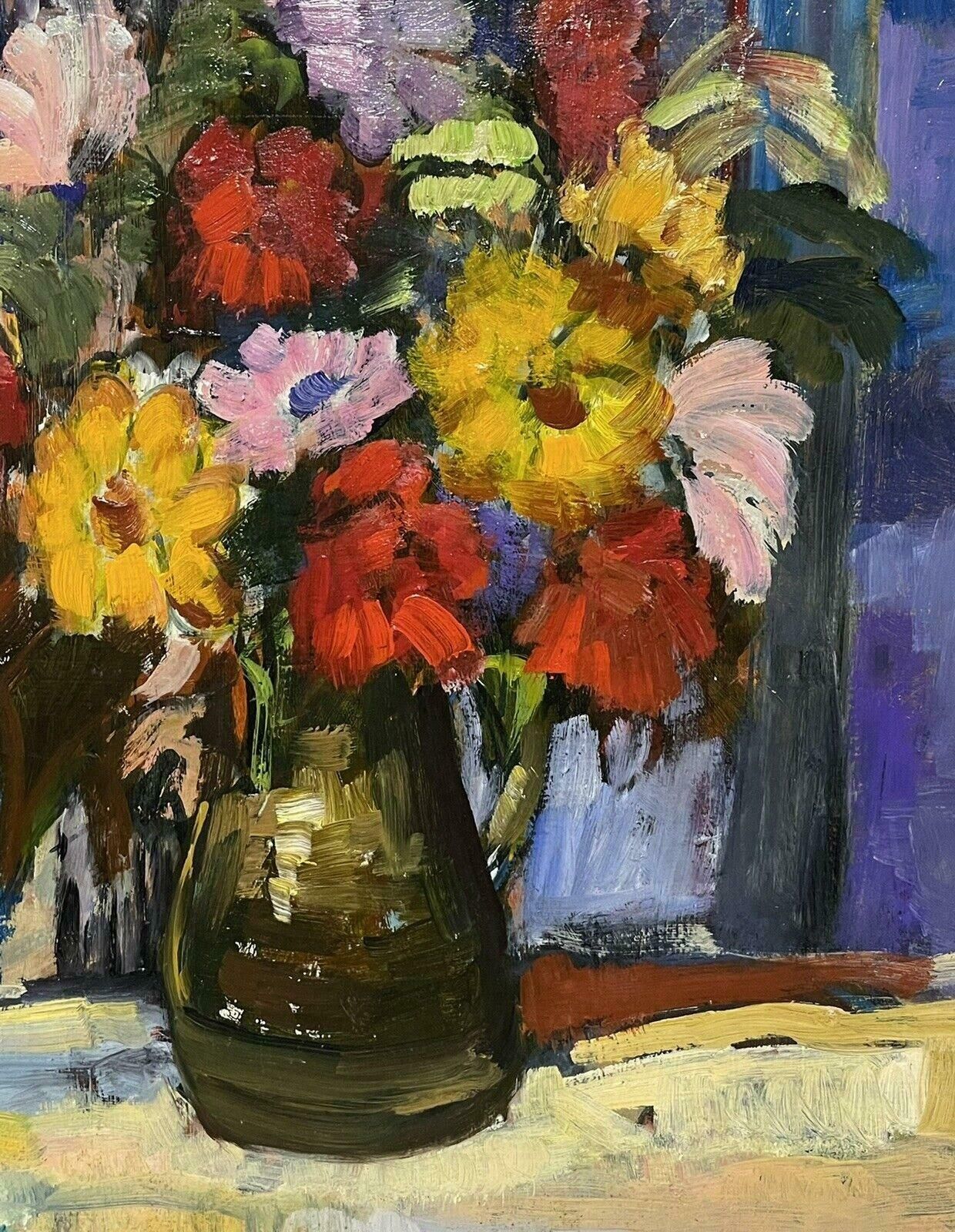 French Schoolbright & Cheerful French Post Impressionist Signed Oil   Flowers In Vase photo Art