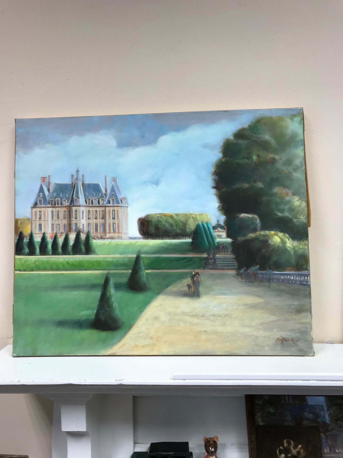 French Schoolchateau De Sceaux In Parkland, Fine French Impressionist Original Oil Painting photo furniture