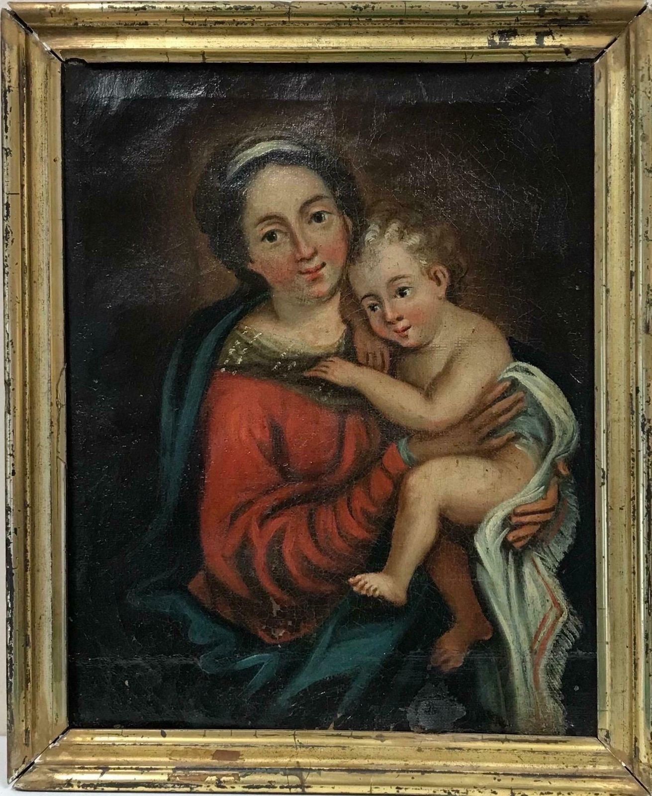 18th Century French Old Mastermary & Jesus, 18th Century French Old Master Oil Painting On Canvas photo furniture