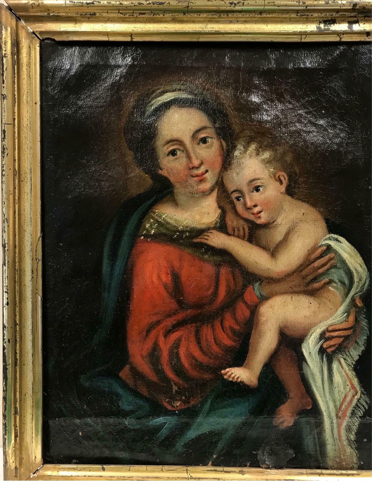 18th Century French Old Mastermary & Jesus, 18th Century French Old Master Oil Painting On Canvas photo Art