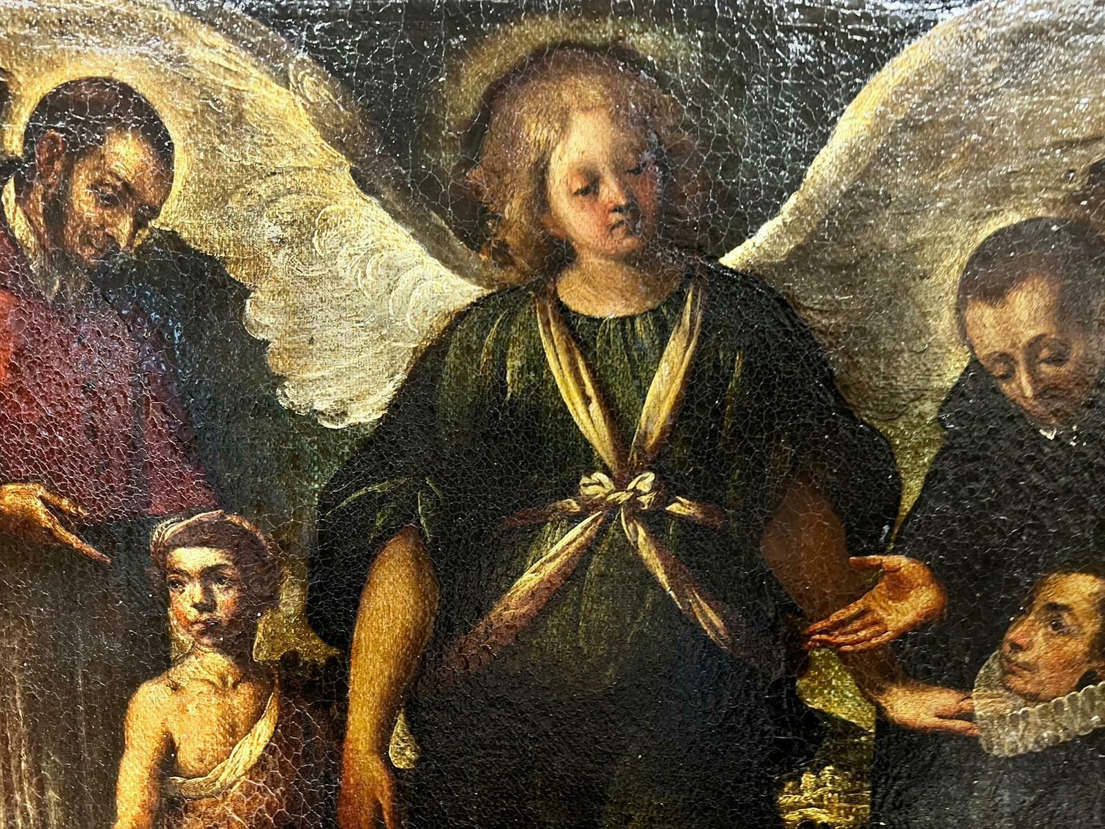 Italian Old Master 18th Centuryfine Italian Old Master Oil Painting Angel & Saints Appearing To Figures17th Century photo for sale