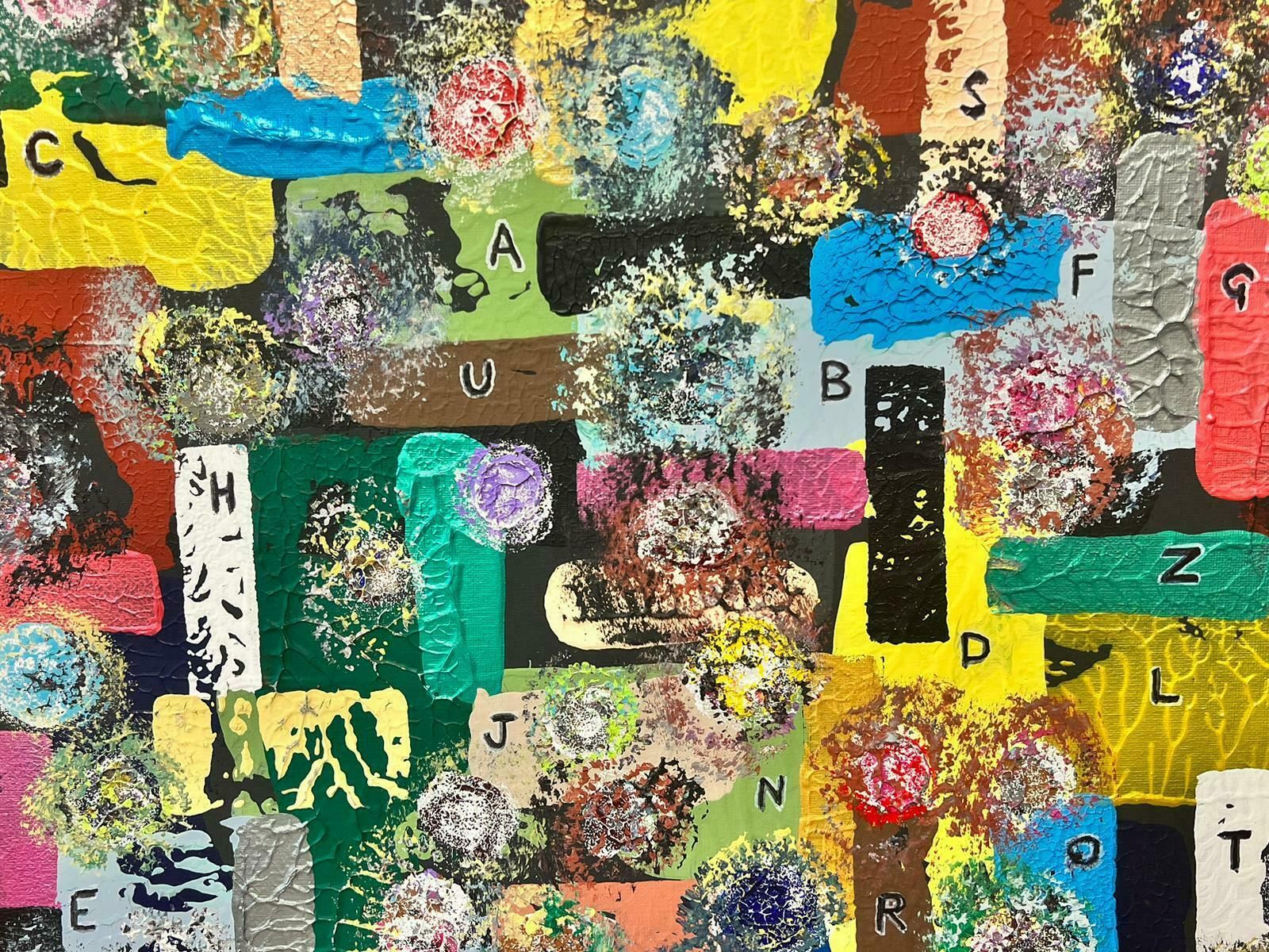 Contemporary British Colourful Modern British Abstract Painting Alphabet Letters photo vinterior