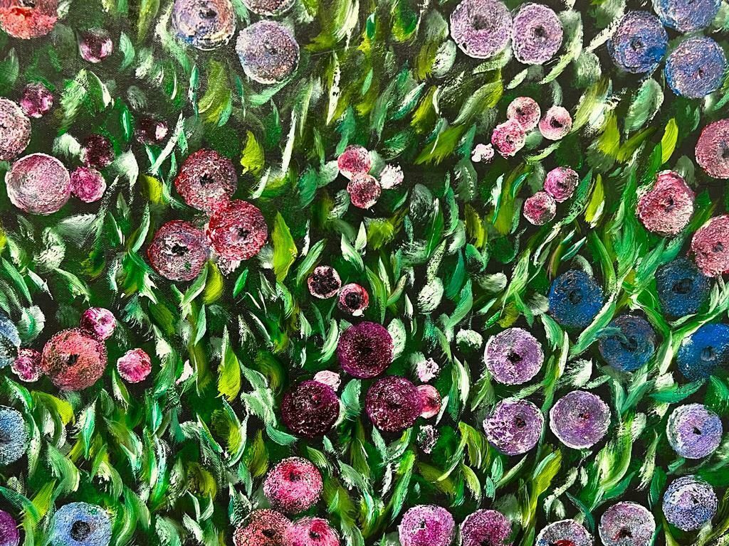 Contemporary British Colourful Modern British Round Bright Flower Bush Painting photo 1530.0