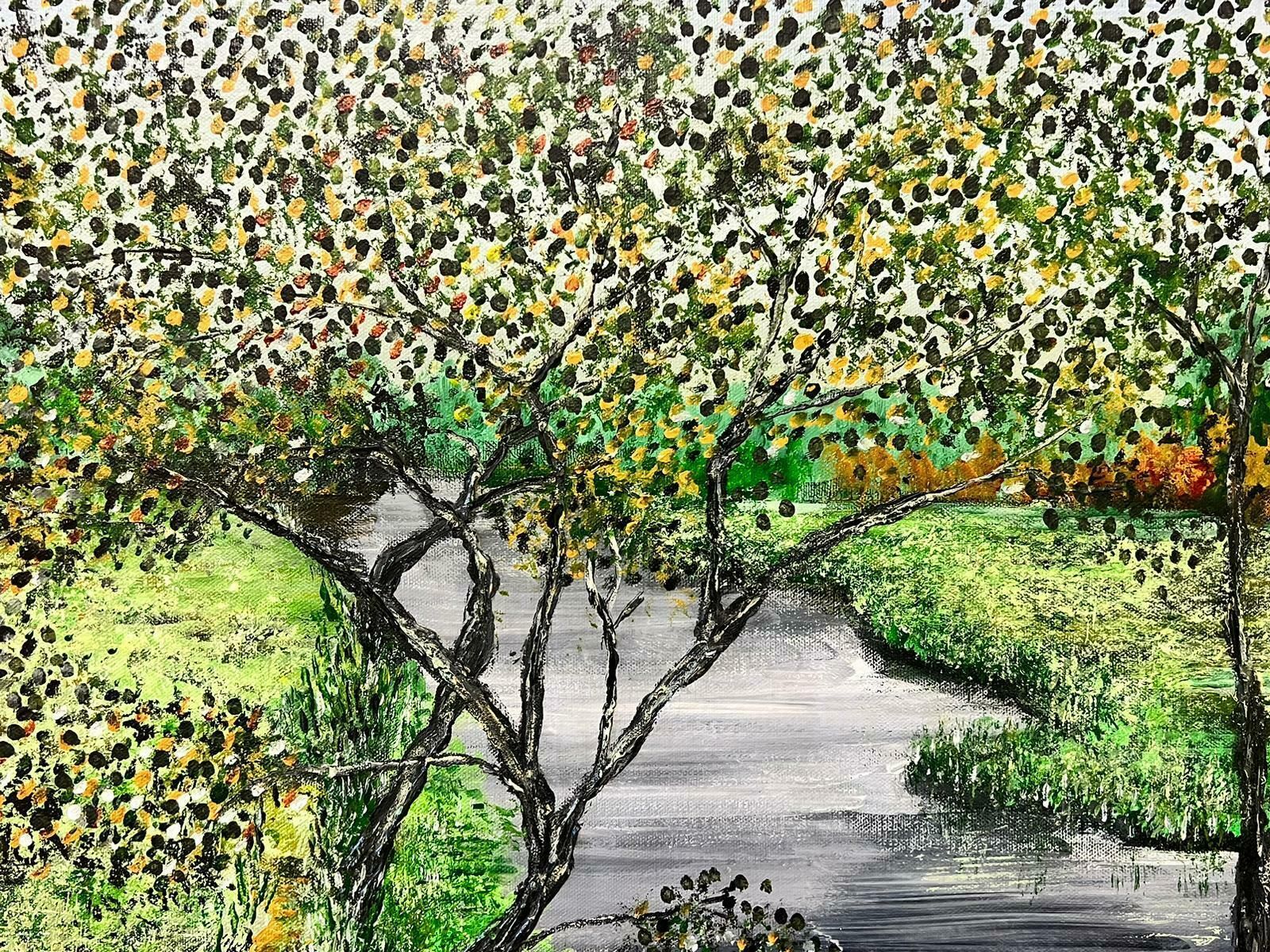 Contemporary British Symbolist Modern British Painting River Landscape With Swan On Water Under Trees photo Art