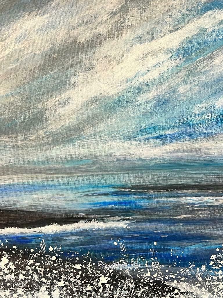 Contemporary British Swirling Clouds Foaming Seas Colourful Modern British Bright Blue Sea Abstract photo Art