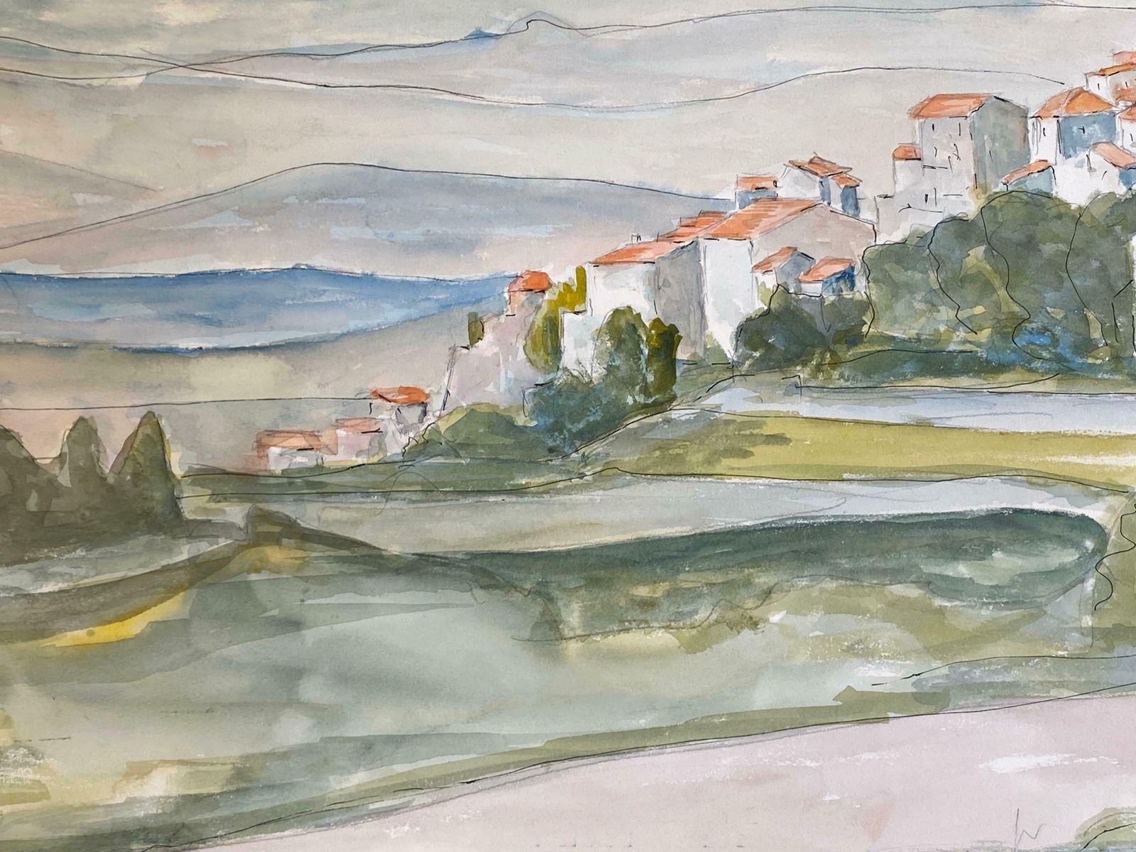 Bernard Labbe1950's French Modernist/ Cubist Painting   Soft French Landscape1950's photo Art