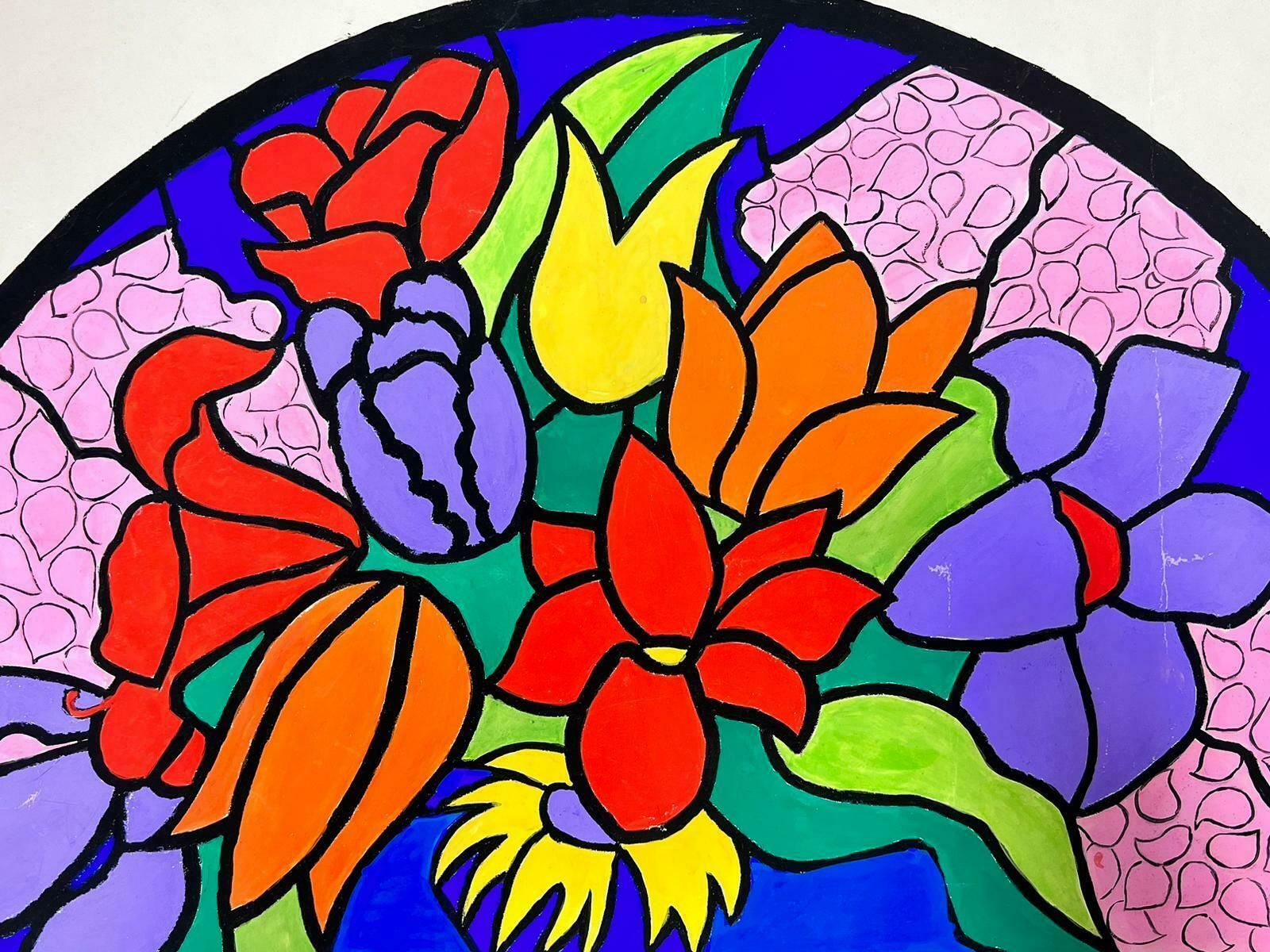 Josine Vignonmid Century French Illustration Of A Floral Stained Glass Window Sketch1960's photo 357.0