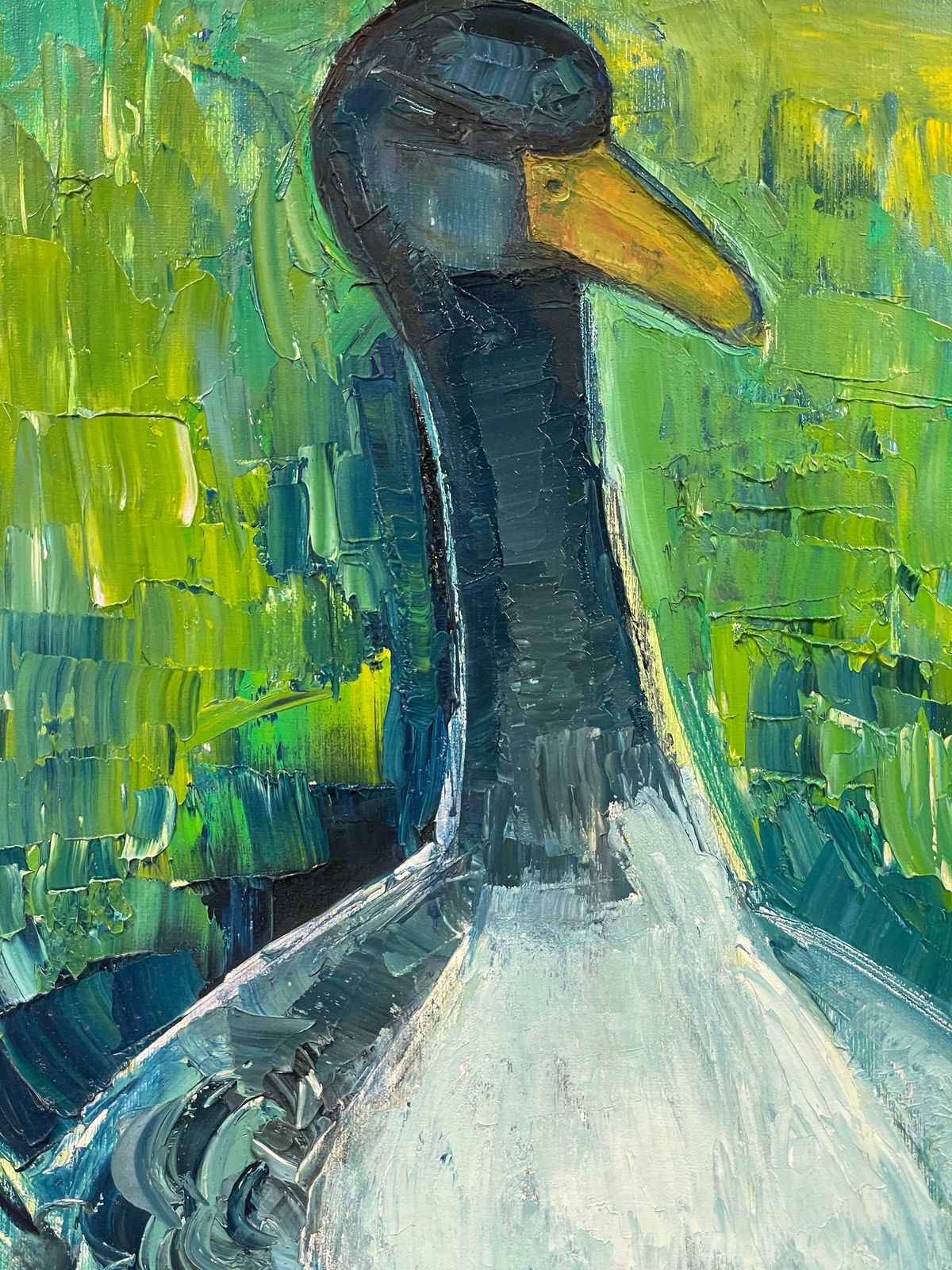 édouard Righetti (1924 2001)original French Mid Century Oil   Vibrant Greens & Blue Duck Portrait1950's photo furniture