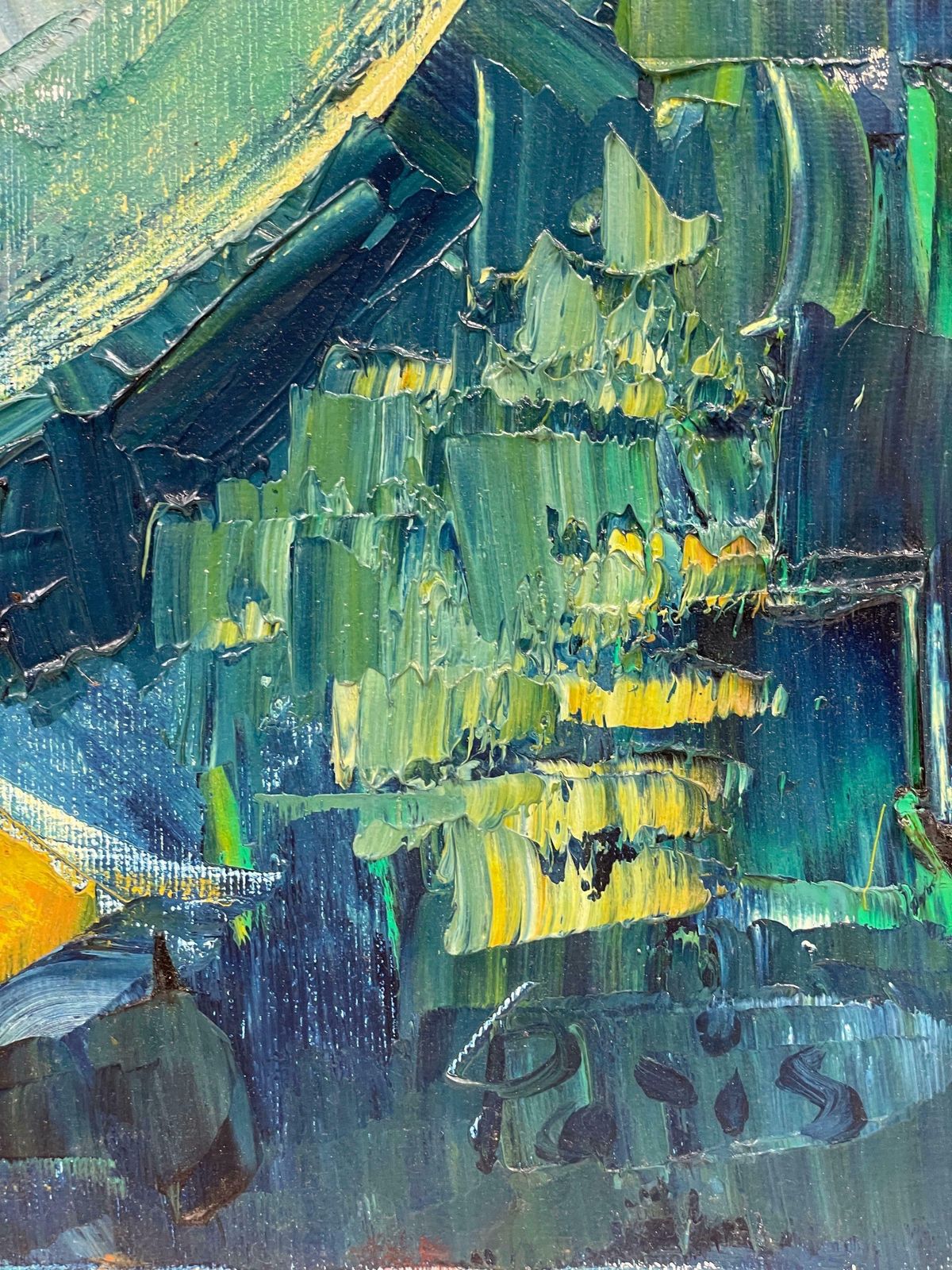 photo furniture édouard Righetti (1924 2001)original French Mid Century Oil   Vibrant Greens & Blue Duck Portrait1950's