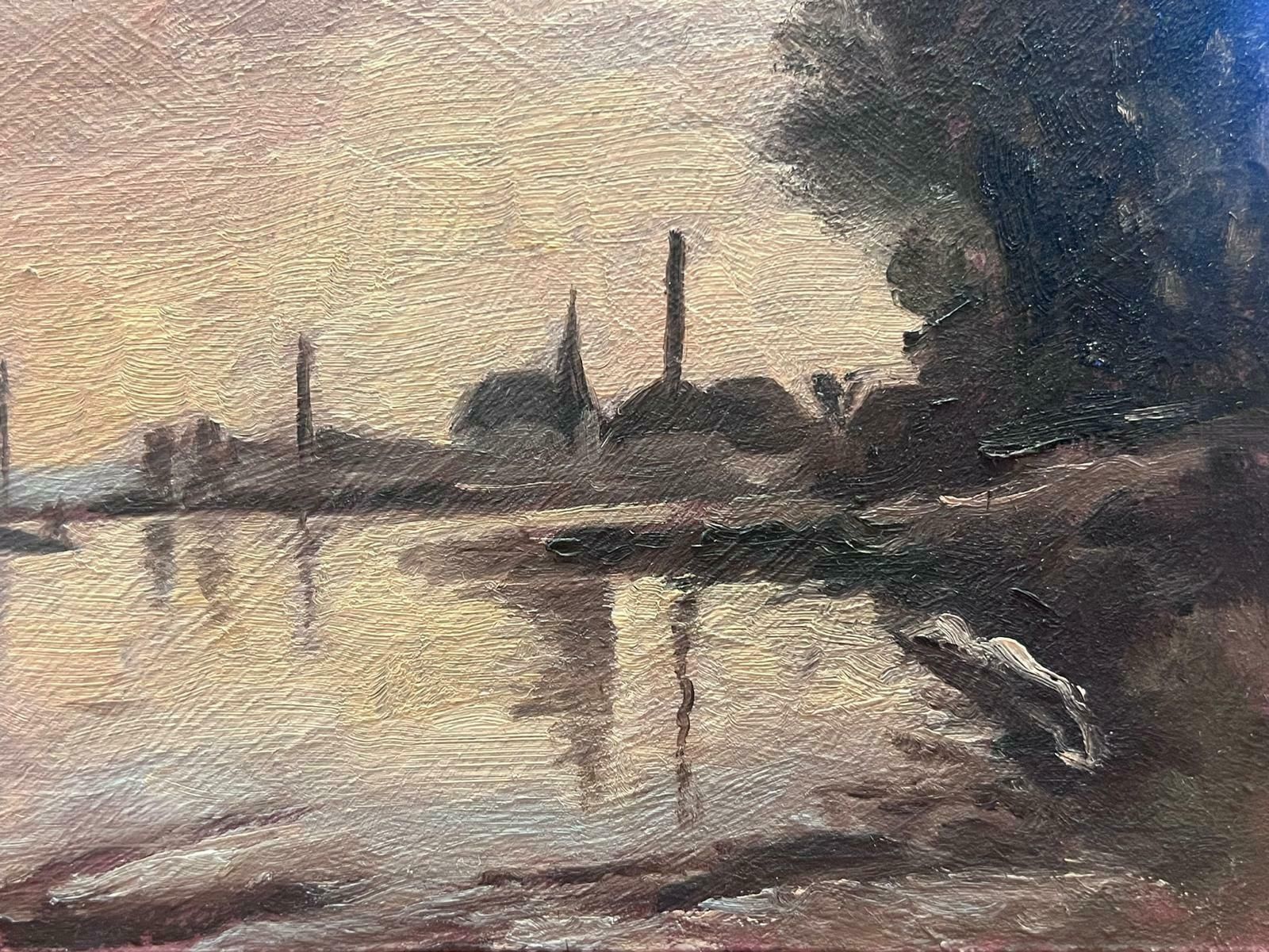 Geza Somerset Paddondusktime Twilight River Scene Sailing Boat On Water Large Skyline