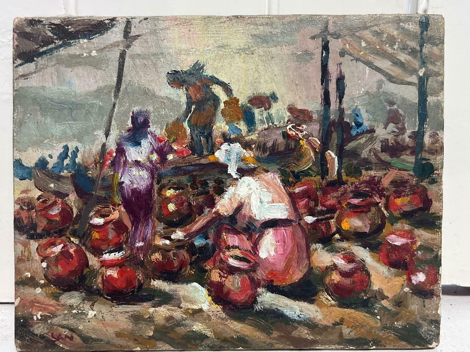 20th Century French School20th Century French Oil Figures In North African Street Market With Old Pots photo furniture
