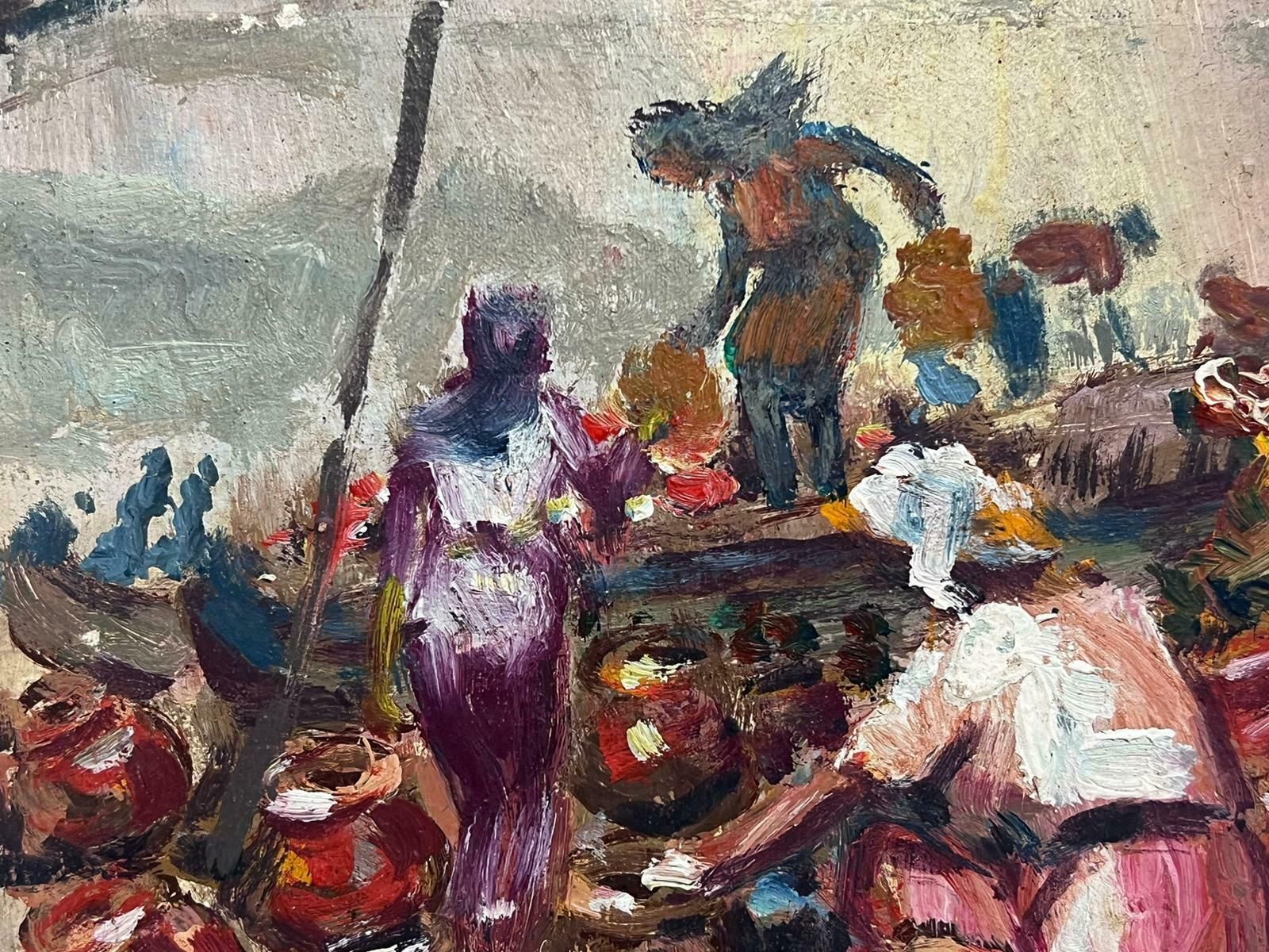 20th Century French School20th Century French Oil Figures In North African Street Market With Old Pots photo Art