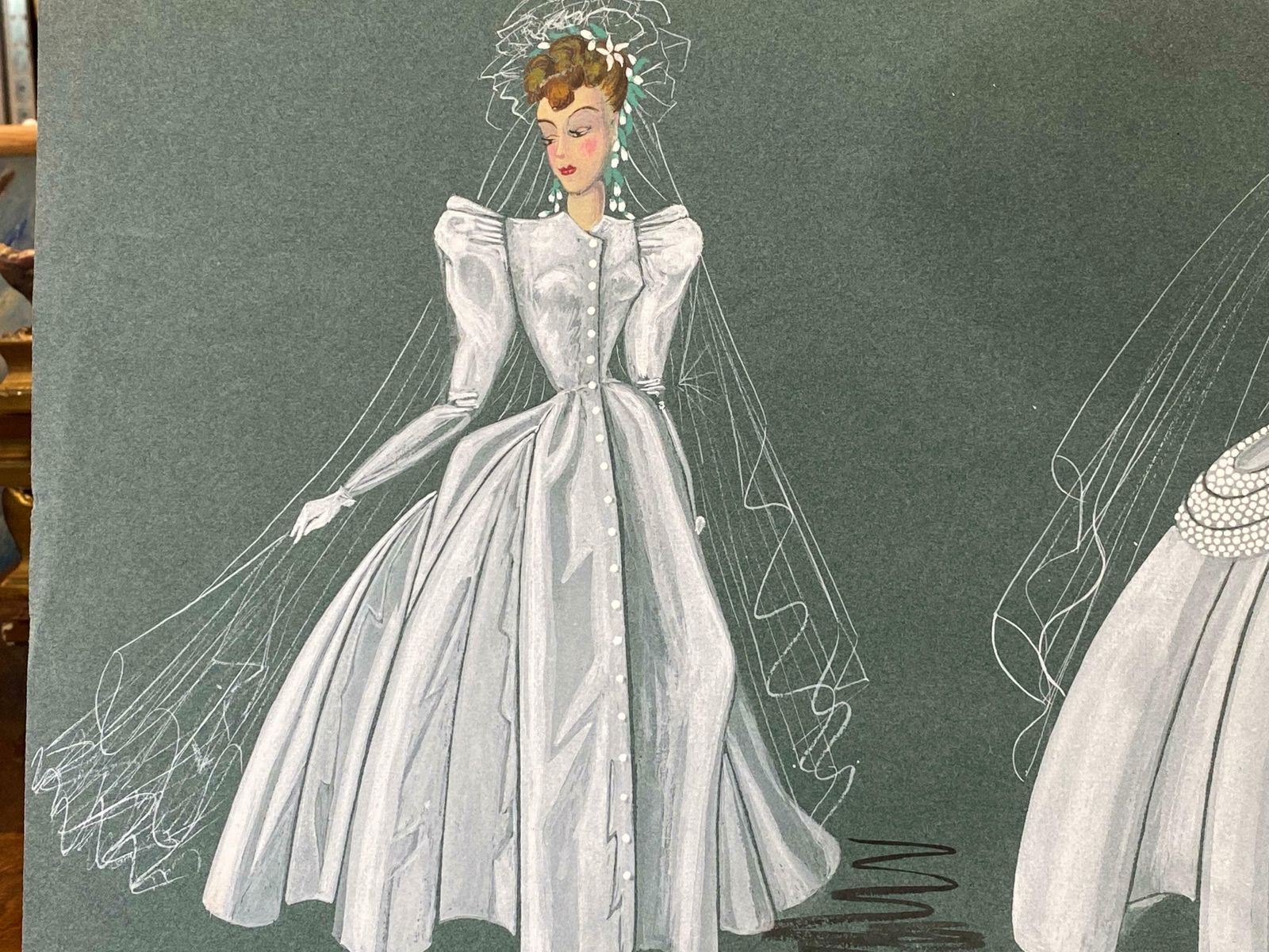 Geneviève Thomas1940's Fashion Illustration   The Two Elegant Bridesc. 1940's photo for sale