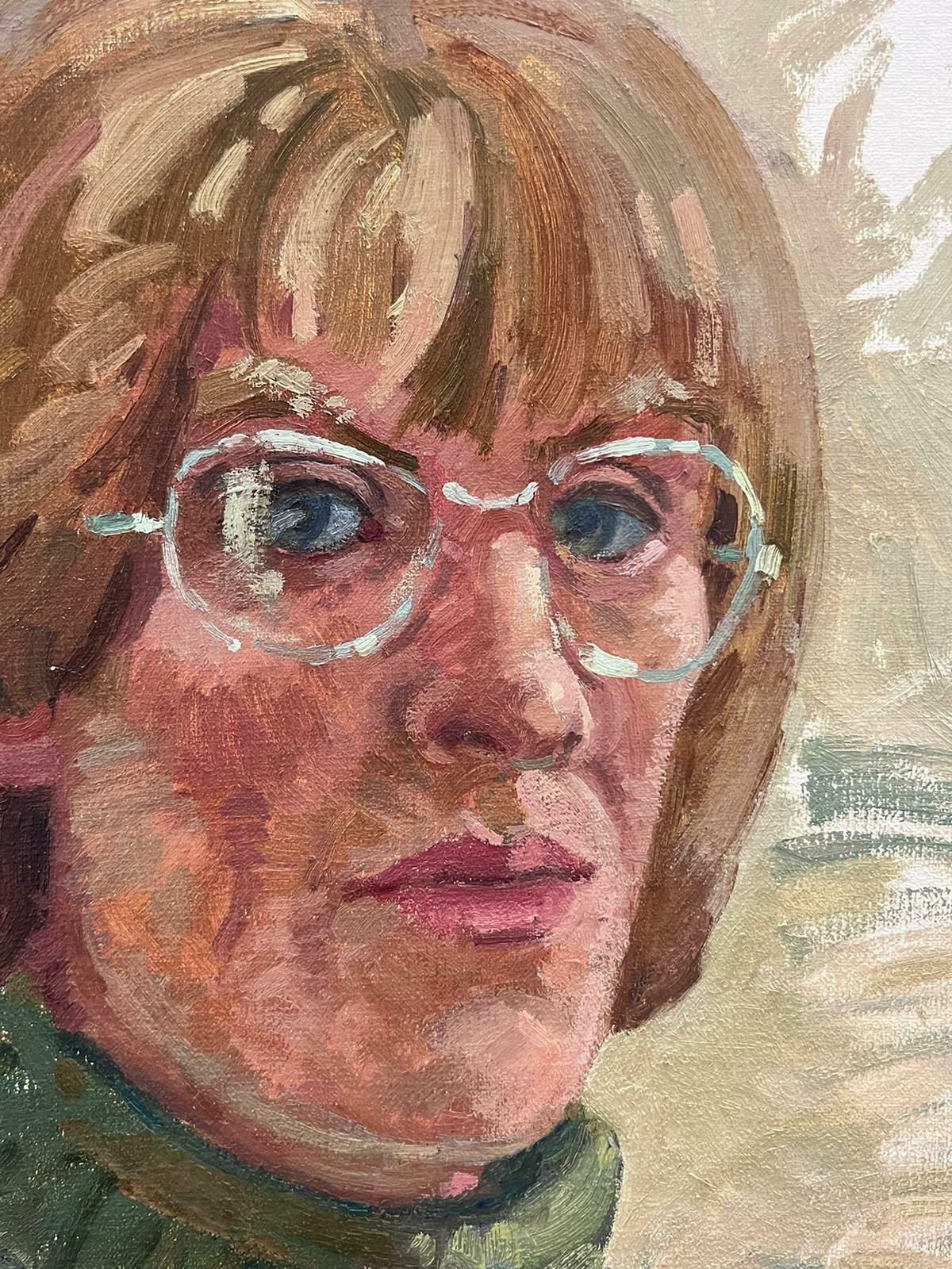 No Reserve Auction20th Century British Impressionist Signed Oil Painting Portrait Of Woman Glasses photo 357.0