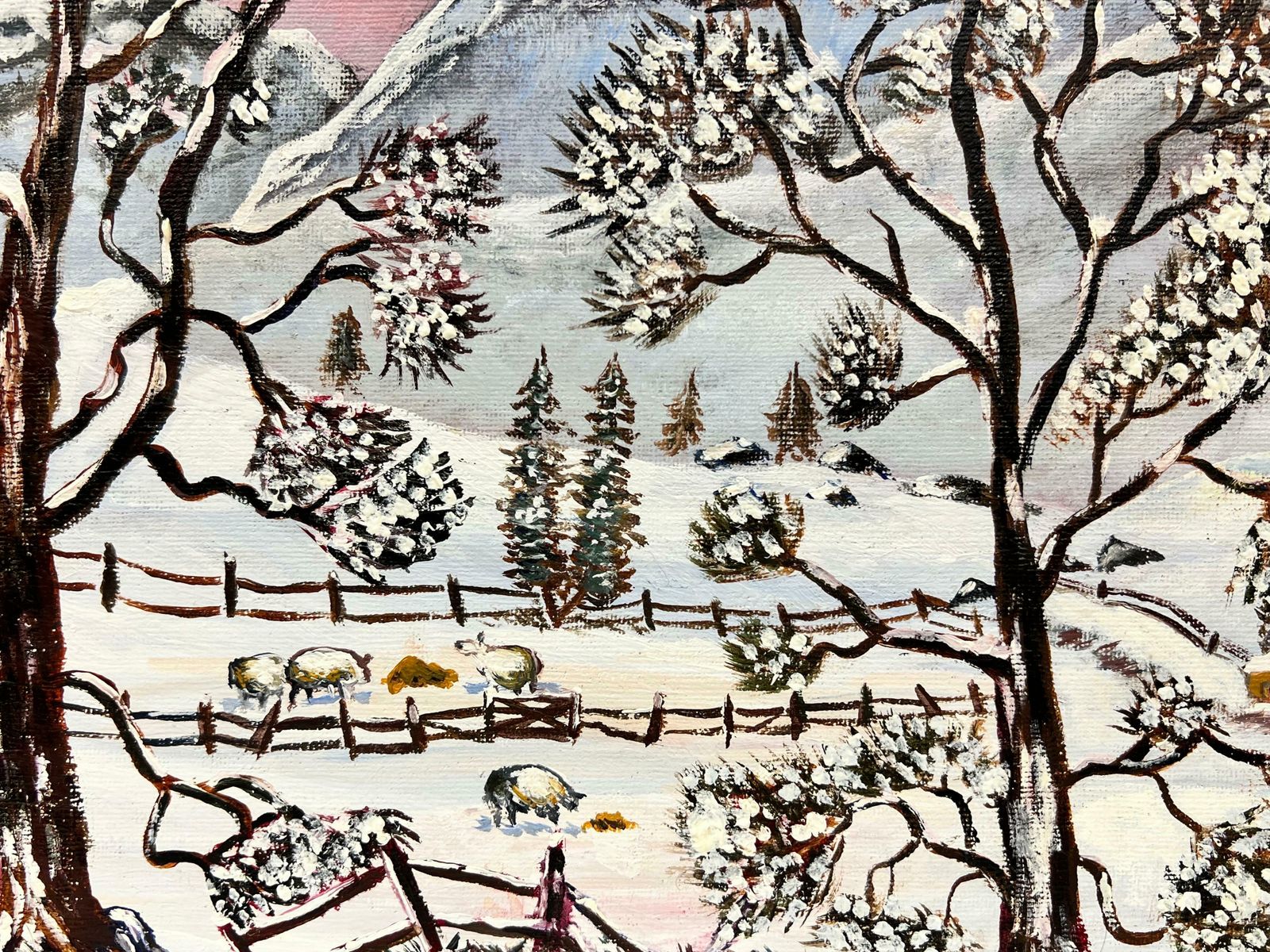 Ben Powellwelsh Winter Landscape Sheep In Valley Covered In Snow Original British Oil photo Art