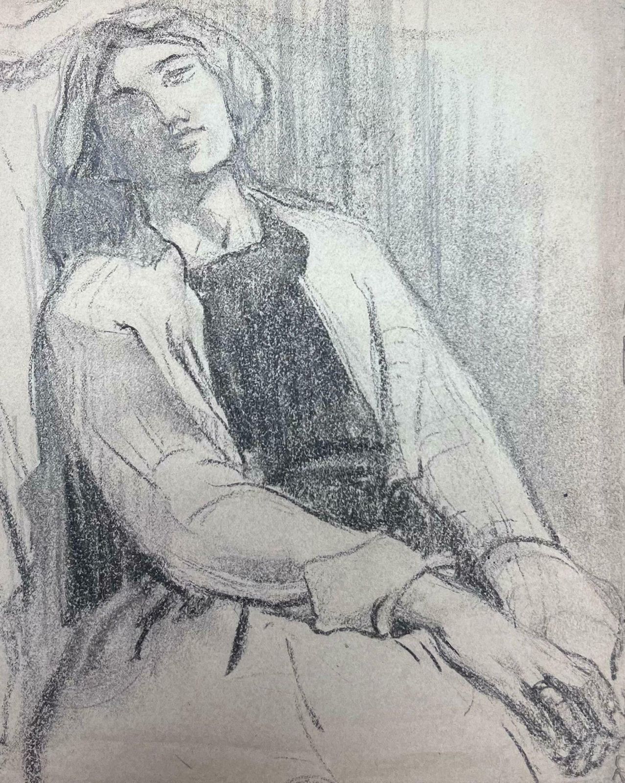 Louise Alixfrench Impressionist Laid Back Lady Portrait Pencil Sketch Painting1930's