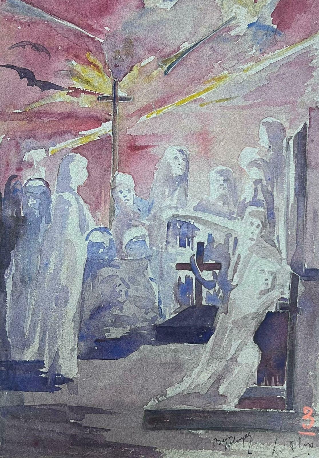 Louise Alix1930's French Impressionist Figures Surrounding The Cross Landscape1930's photo Art
