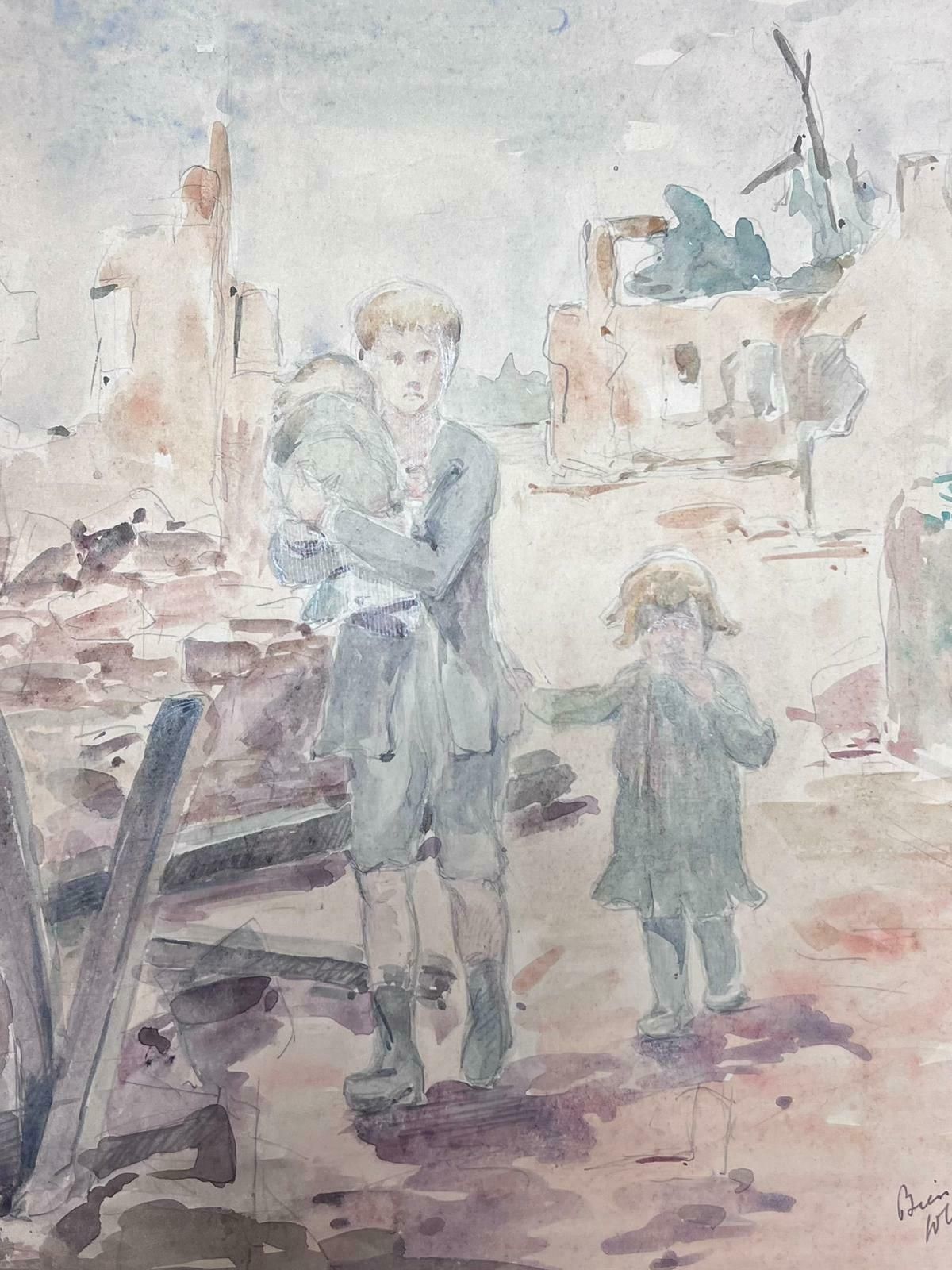 Louise Alixfather And Children Walking Through The Ruins French Impressionist 1930's photo Art