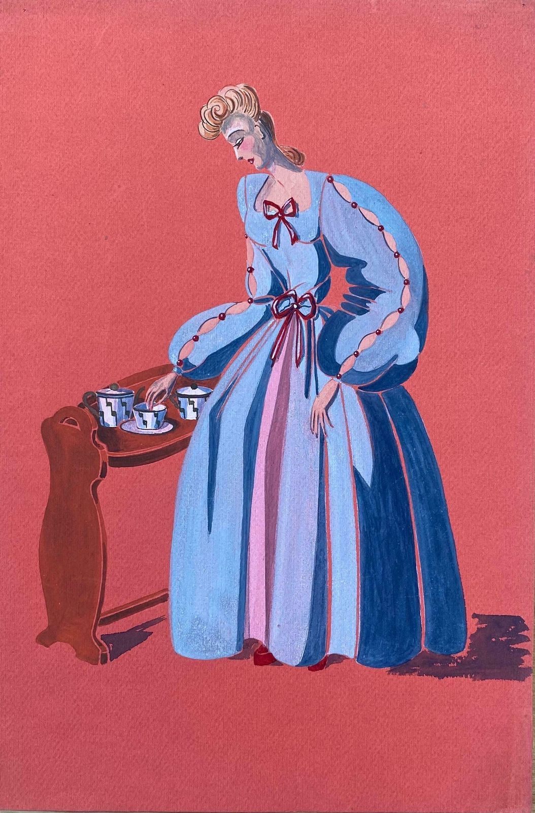 Geneviève Thomas1940's Fashion Illustration   Stunning Woman In Light Blue Dressc. 1940's