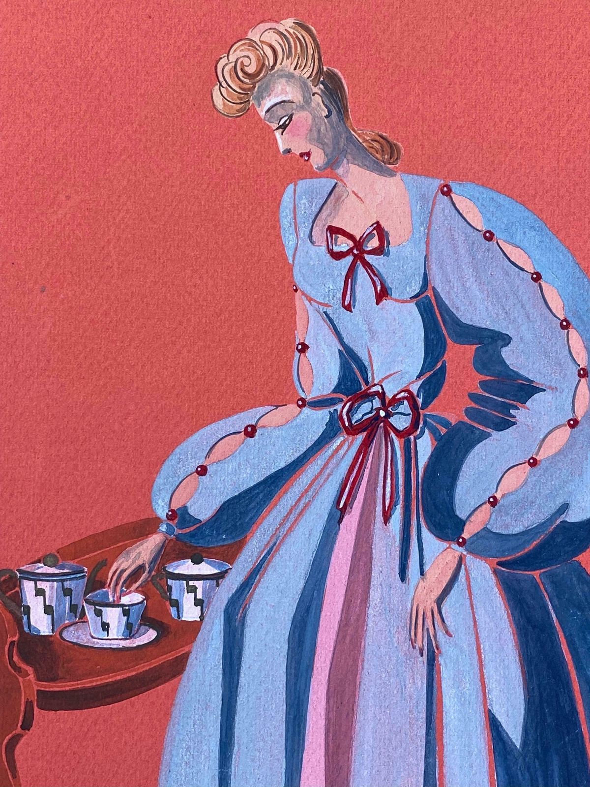 Geneviève Thomas1940's Fashion Illustration   Stunning Woman In Light Blue Dressc. 1940's photo vinterior