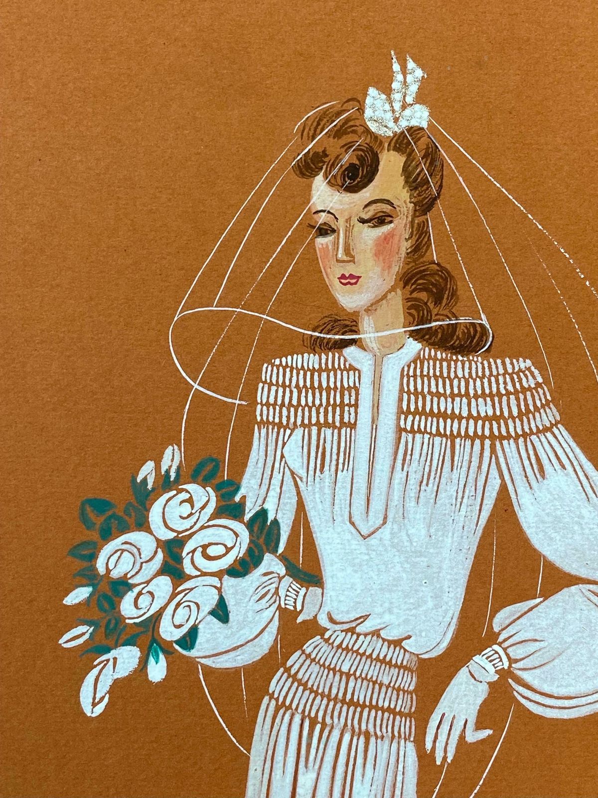 Geneviève Thomas1940's Fashion Illustration   Beautiful Bride & Child Portrait Scenec. 1940's photo vinterior