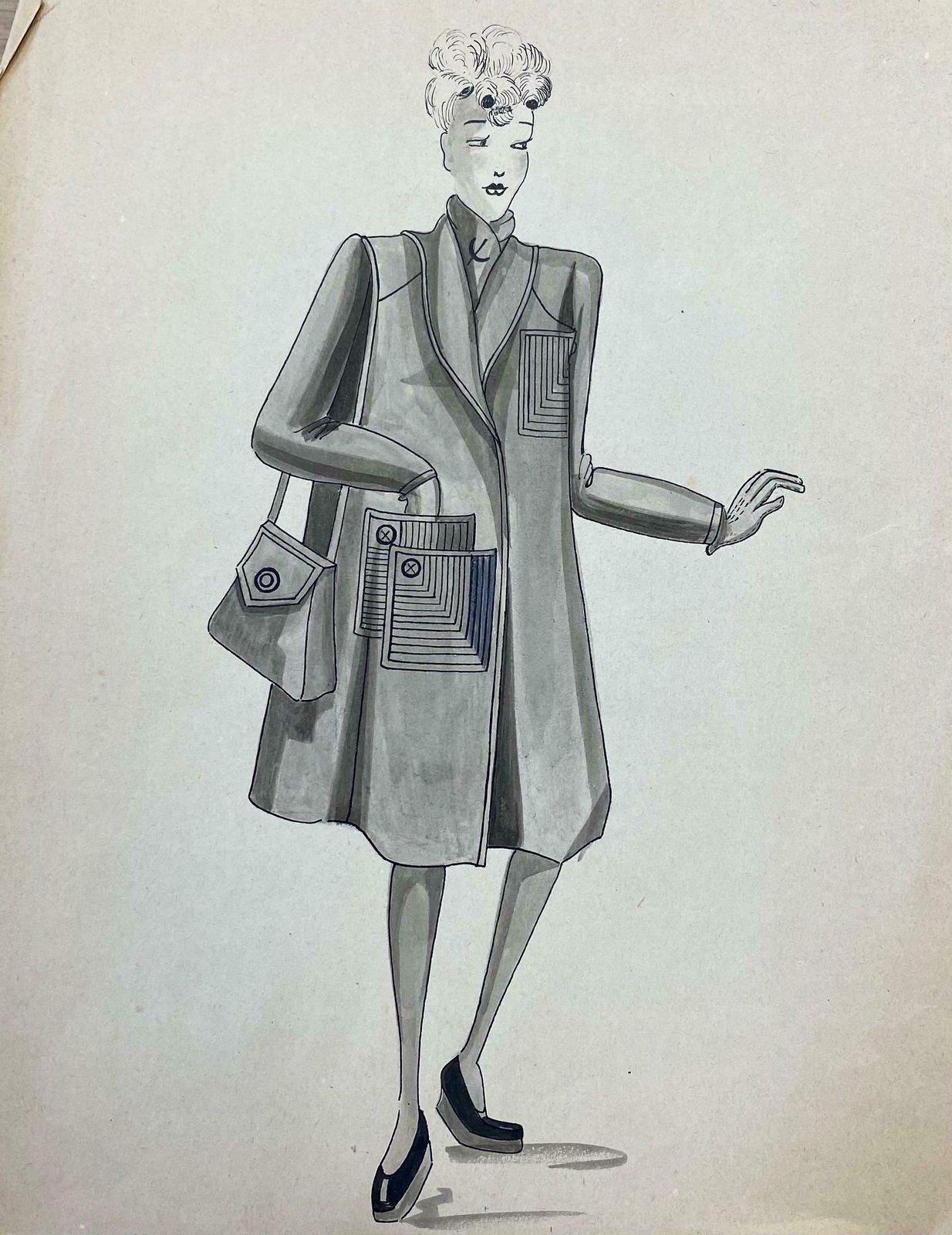 Geneviève Thomas1940's Fashion Illustration   Black & White Stylish Women In Chic Clothingc. 1940's