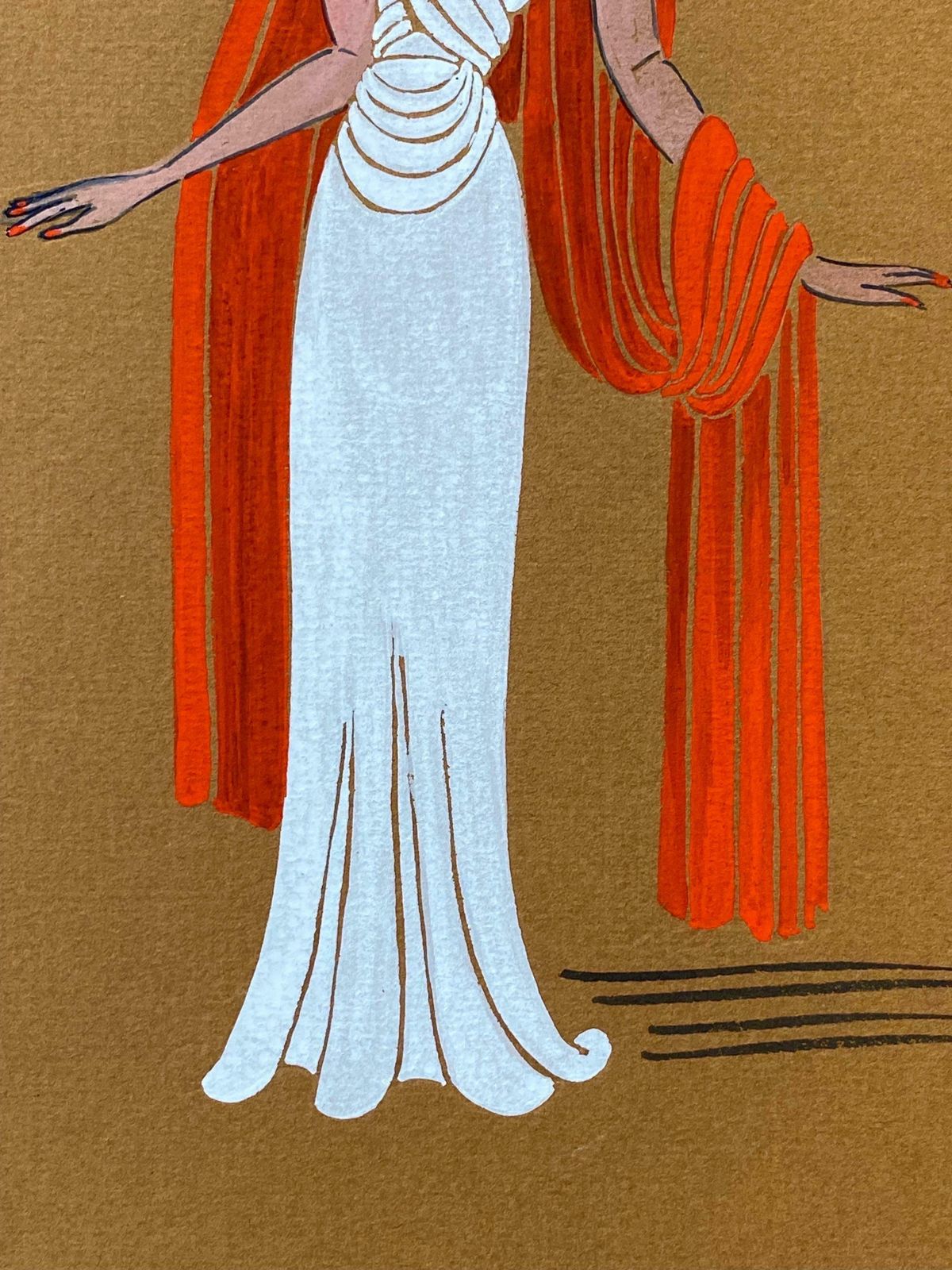 Geneviève Thomas1940's Fashion Illustration   Lady In White Dress With Draped Orange Head Scarfc. 1940's photo vinterior