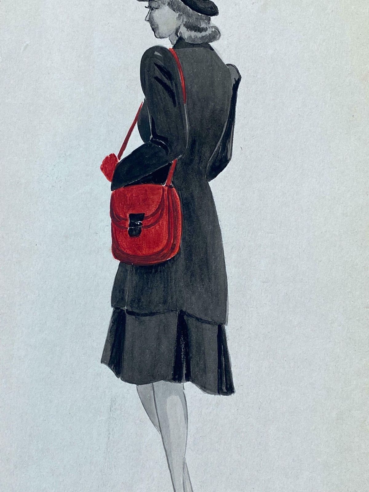 Geneviève Thomas1940's French Fashion Illustration   The Elegant Lady With The Red Featuresc. 1940's photo for sale