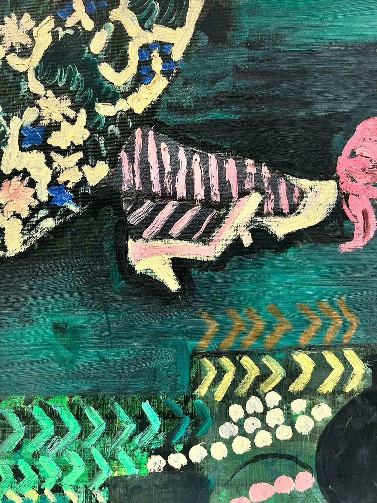 French School1960's French Signed Expressionist Oil Pink Heels Abstract In Interior1960's photo furniture