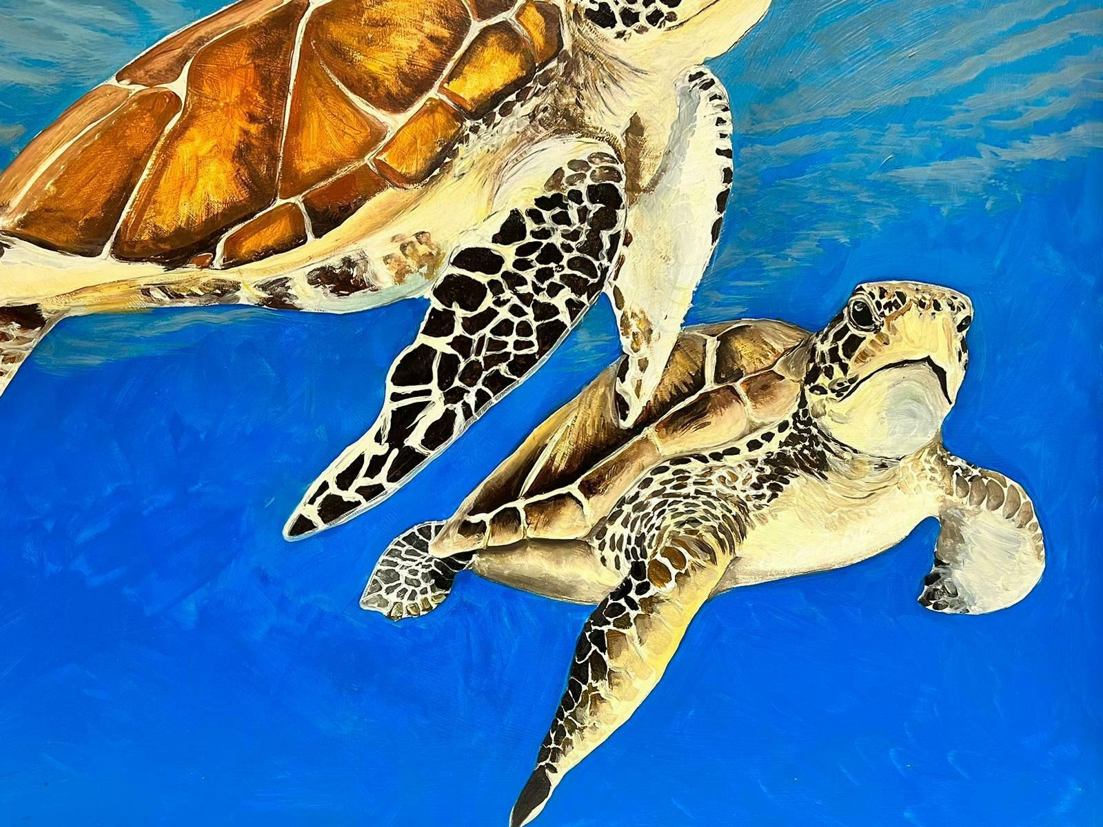British Contemporarysea Turtles Swimming In Blue Sea Large Contemporary British Painting On Canvas photo Art