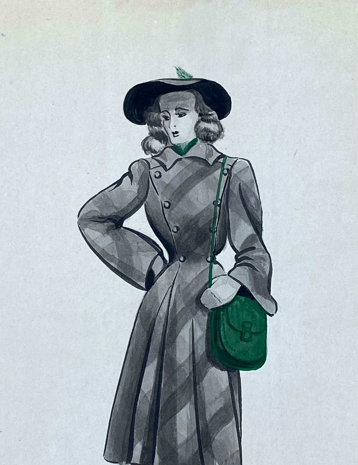 Geneviève Thomas1940's French Fashion Illustration   The Stylish Lady With The Green Featuresc. 1940's photo furniture