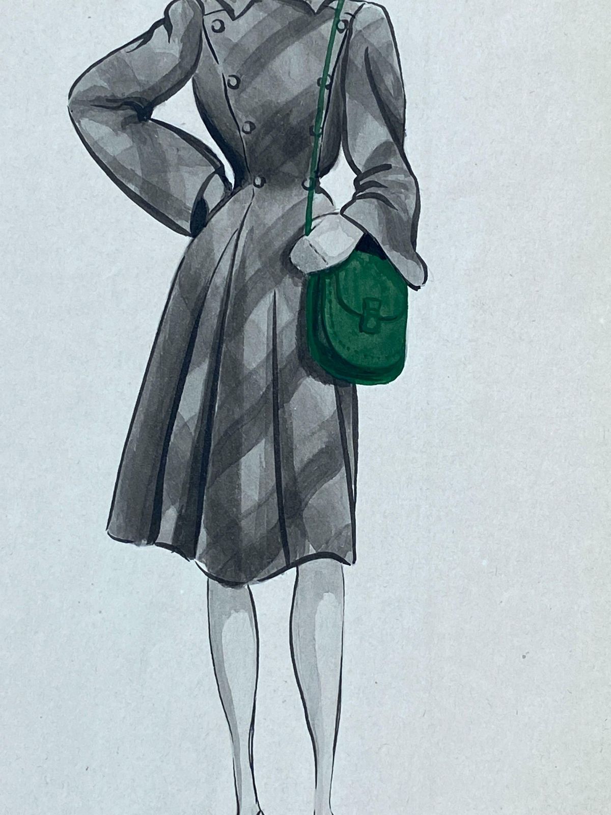 Geneviève Thomas1940's French Fashion Illustration   The Stylish Lady With The Green Featuresc. 1940's photo for sale