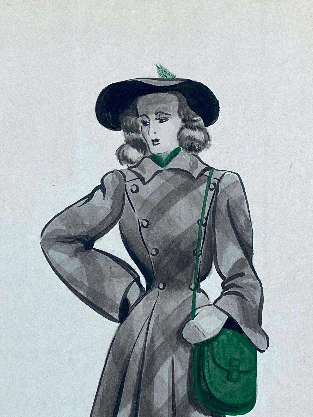 Geneviève Thomas1940's French Fashion Illustration   The Stylish Lady With The Green Featuresc. 1940's photo vinterior