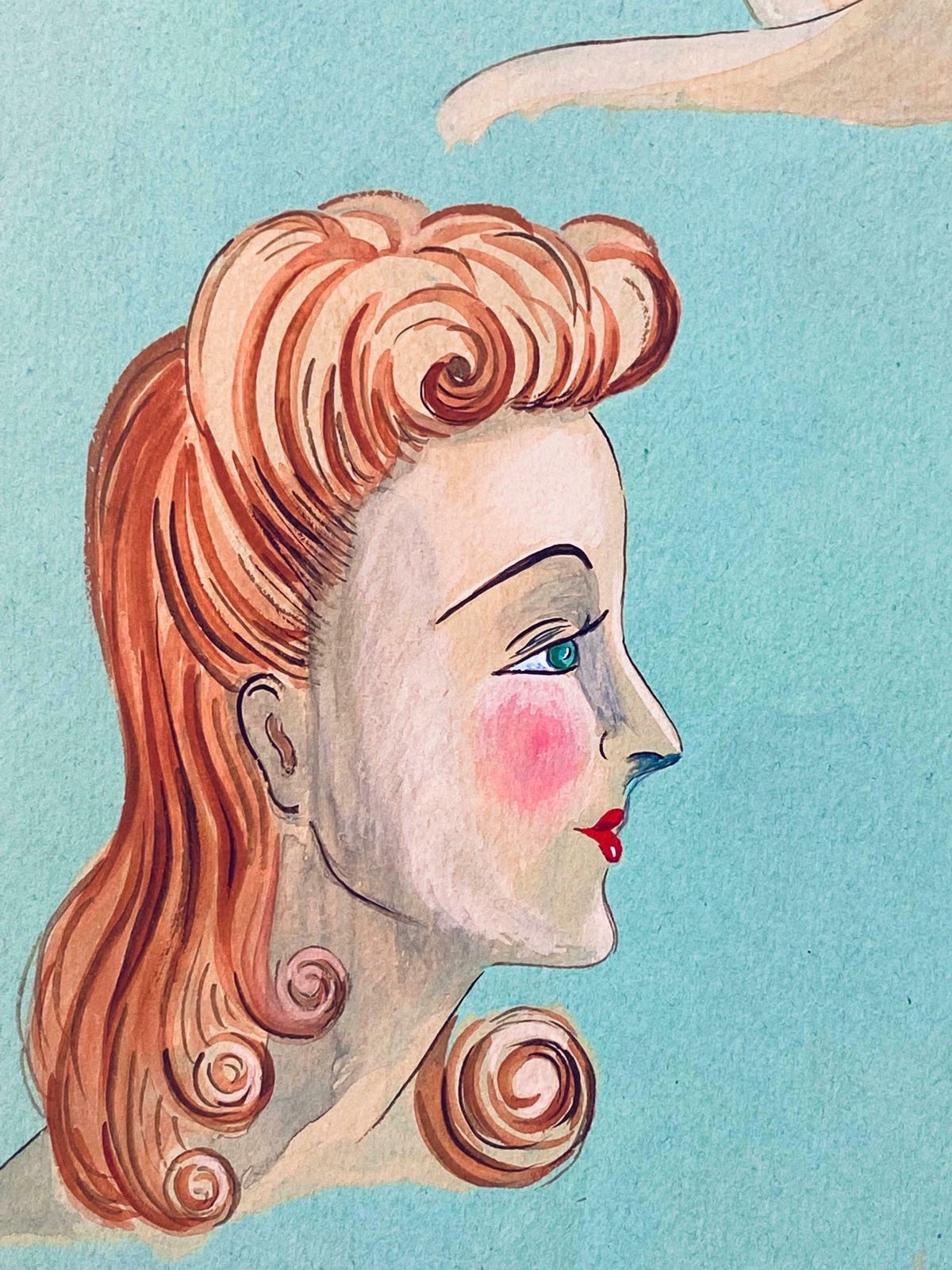 Geneviève Thomas1940's French Fashion Illustration   Elegant Three Women Face Portraitsc. 1940's photo Art
