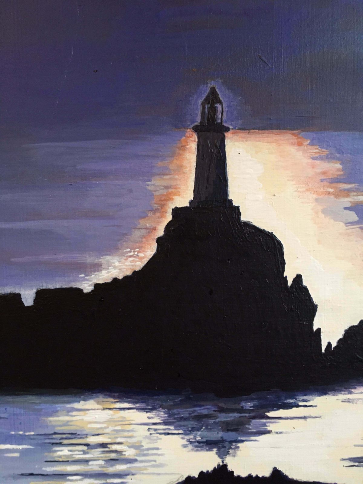 Peter Nicholslighthouse At Night, Silhouette Landscape Large Signed Oil Paintingc. 2009 photo for sale