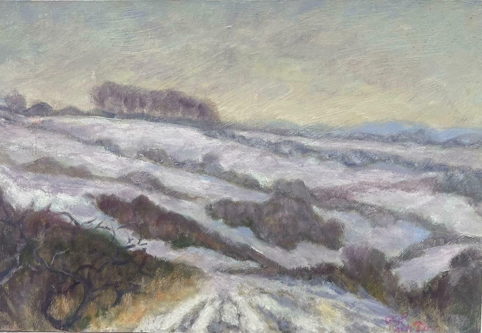 Geza Somerset Paddonpurple Fields Covered In White Snow Contemporary British Modernist Oil Painting